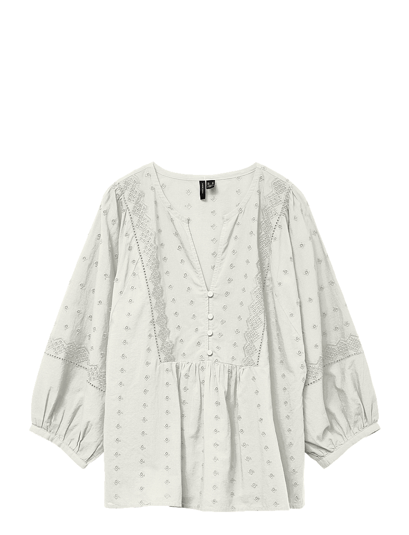 Vero Moda - VMSOFIE 3/4 V-NECK TOP WVN GA - langärmlige blusen - snow white - 0