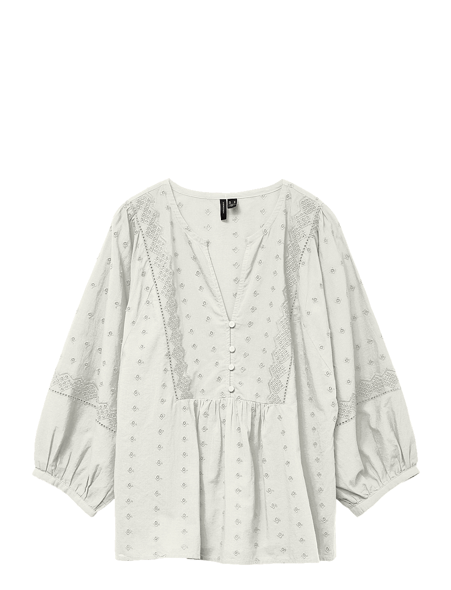 Vero Moda - VMSOFIE 3/4 V-NECK TOP WVN GA - langärmelige blusen - snow white - 0