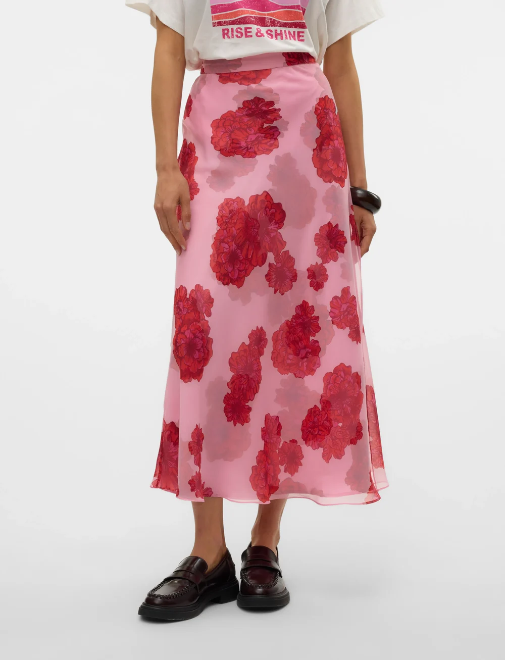 Vero Moda - VMTHILDA TEORA HW ANKLE SKIRT WVN GA CE - midi-röcke - bonbon - 0