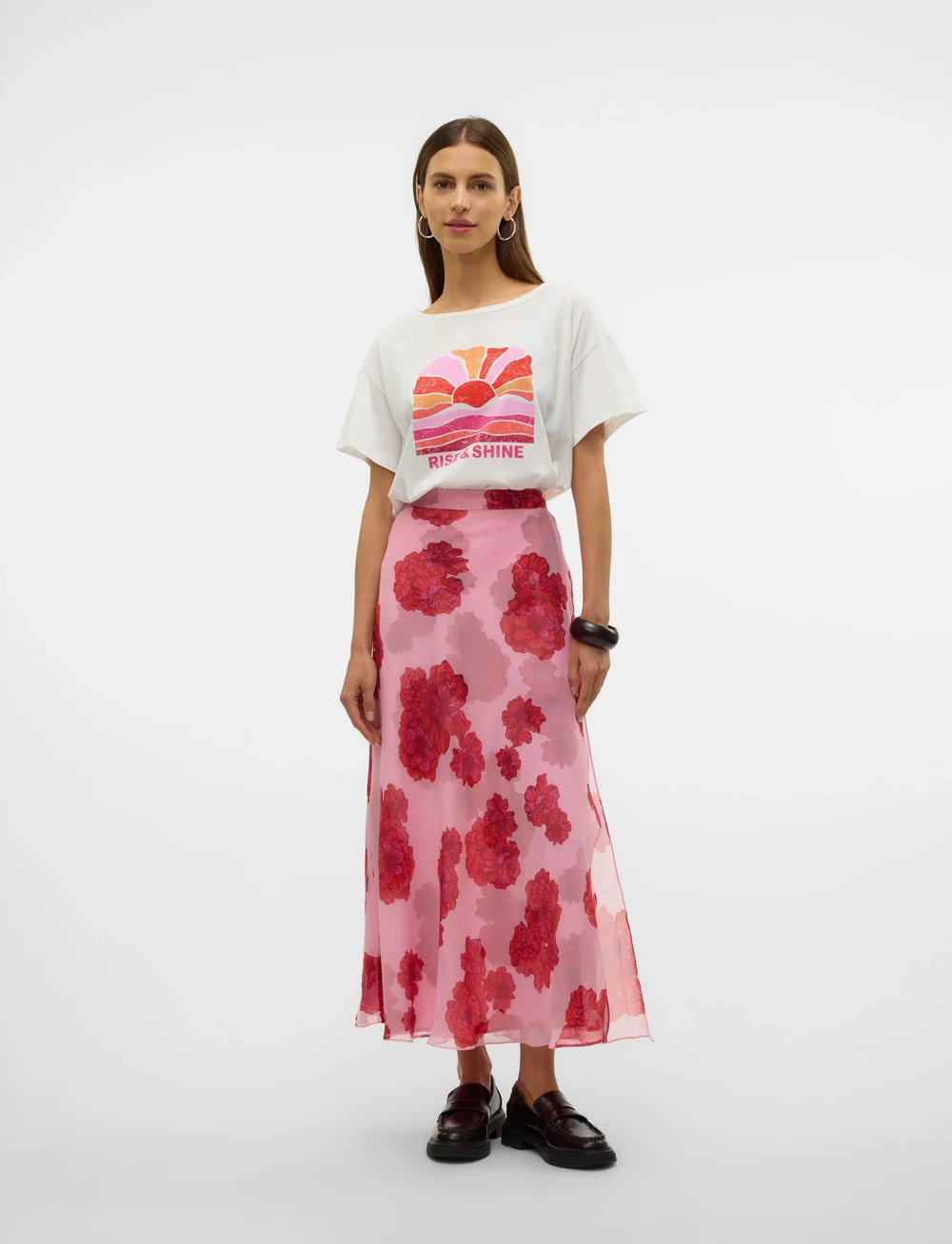 Vero Moda - VMTHILDA TEORA HW ANKLE SKIRT WVN GA CE - midi-röcke - bonbon - 3