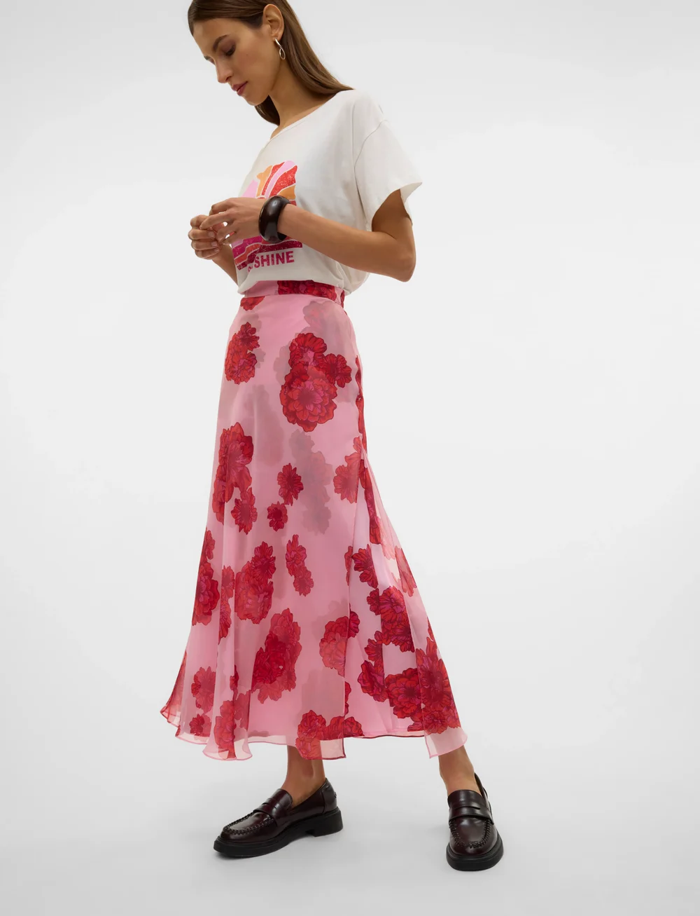 Vero Moda - VMTHILDA TEORA HW ANKLE SKIRT WVN GA CE - midi-röcke - bonbon - 4