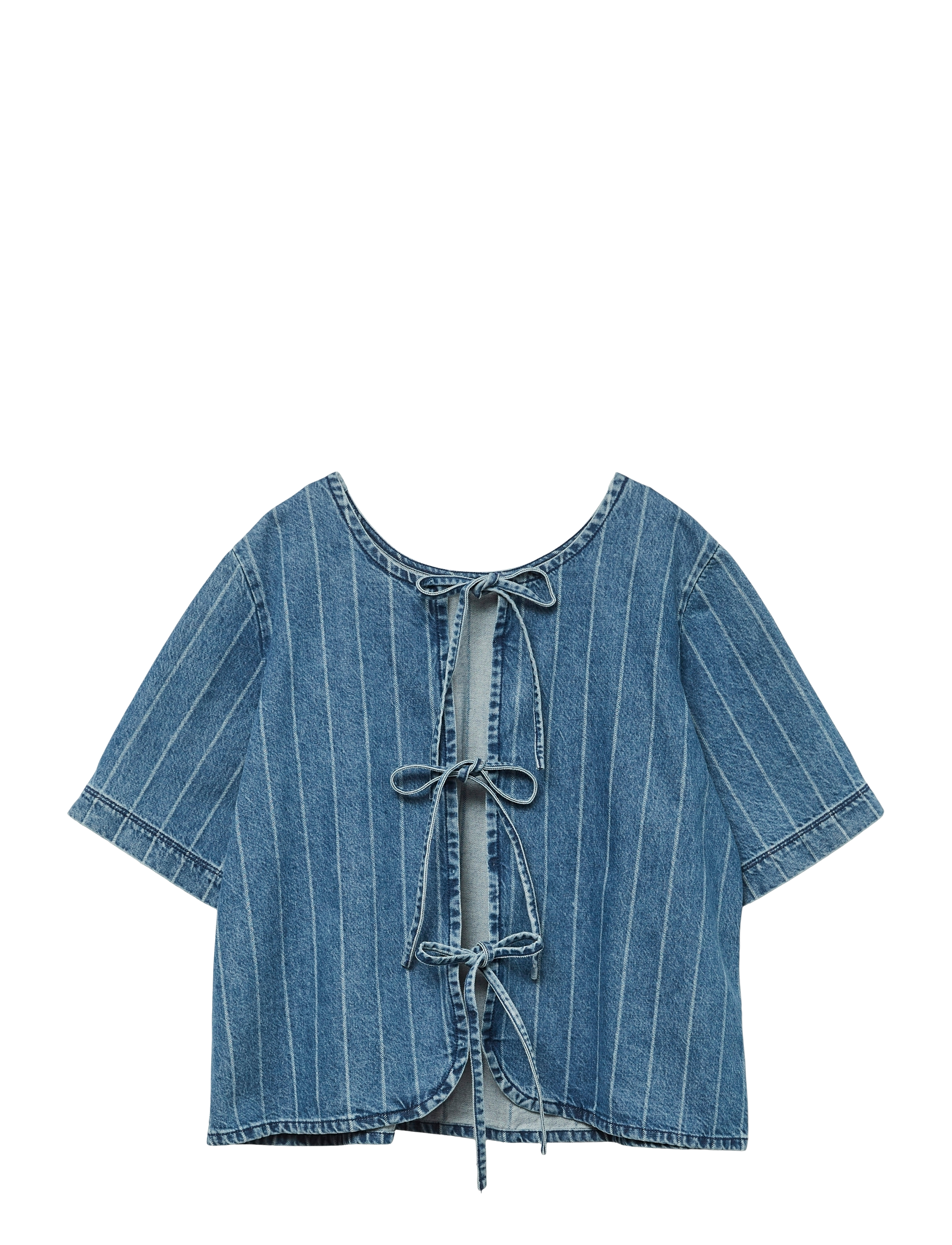 Vero Moda - VMTRILLE SS STRIED TIE SHIRT - kurzämlige blusen - medium blue denim - 2