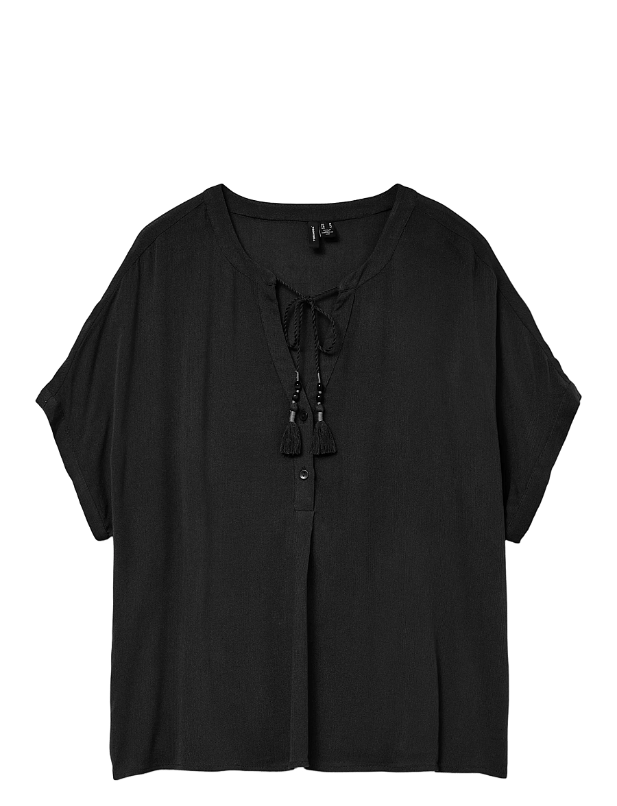Vero Moda - VMBENTE SS WIDE TOP WVN GA - kurzärmelige blusen - black - 1