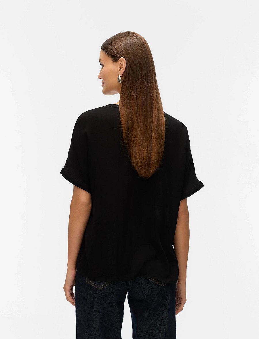 Vero Moda - VMBENTE SS WIDE TOP WVN GA - kurzärmelige blusen - black - 2
