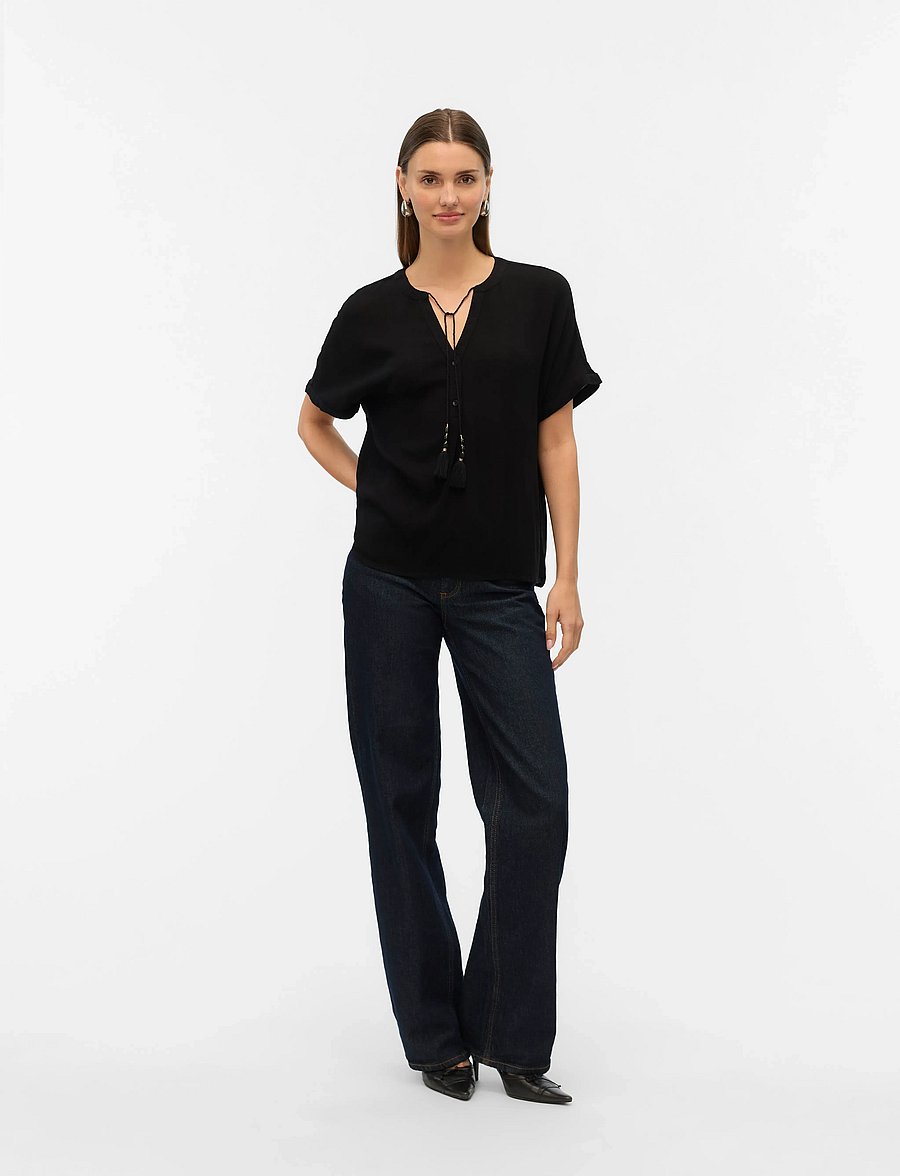 Vero Moda - VMBENTE SS WIDE TOP WVN GA - kurzärmelige blusen - black - 3