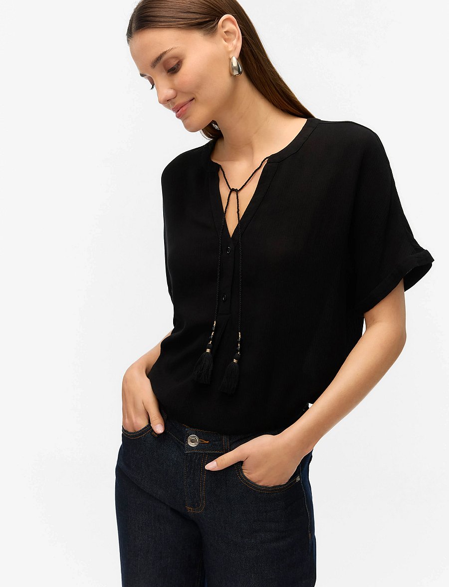 Vero Moda - VMBENTE SS WIDE TOP WVN GA - kurzärmelige blusen - black - 5