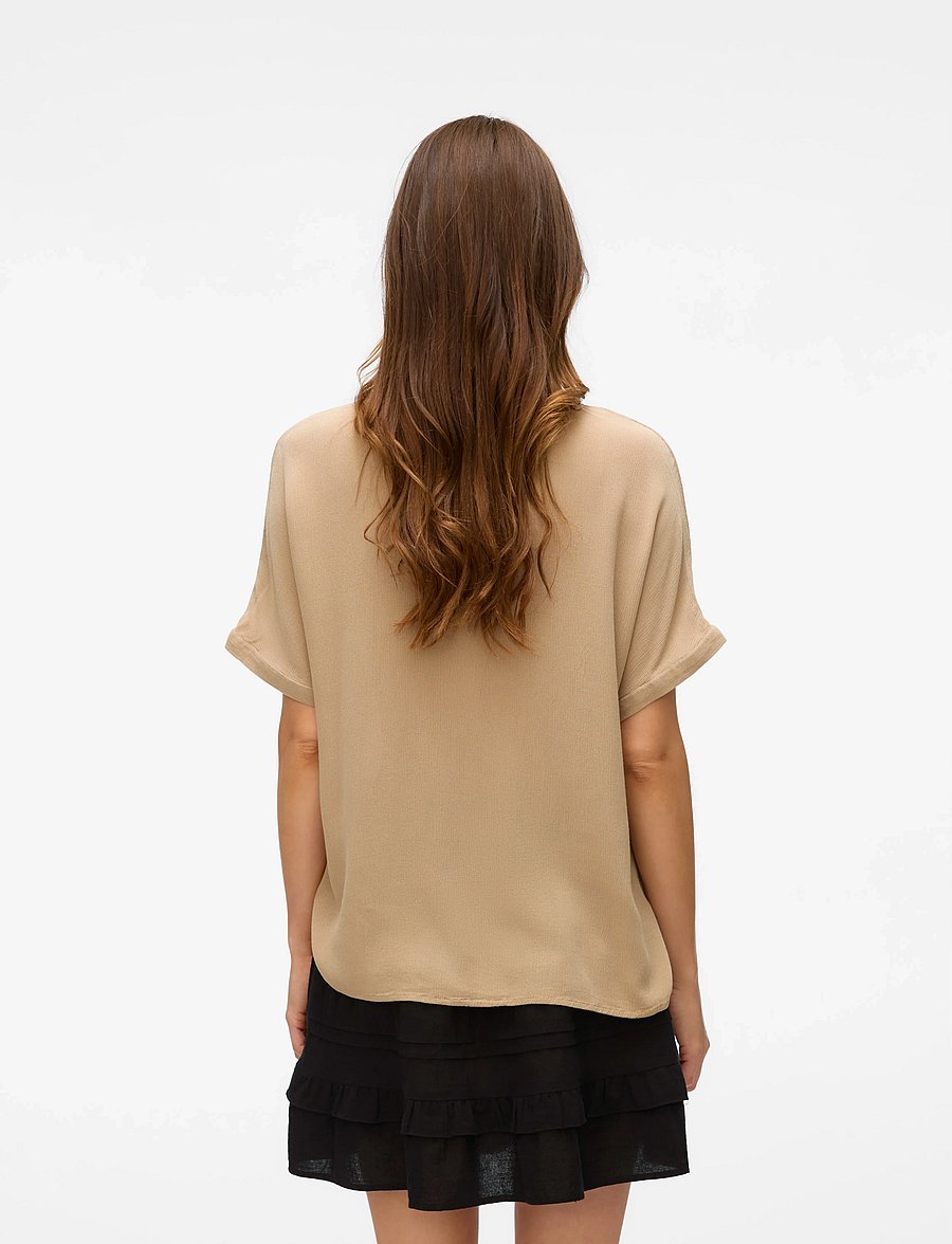 Vero Moda - VMBENTE SS WIDE TOP WVN GA - kurzärmelige blusen - silver mink - 2