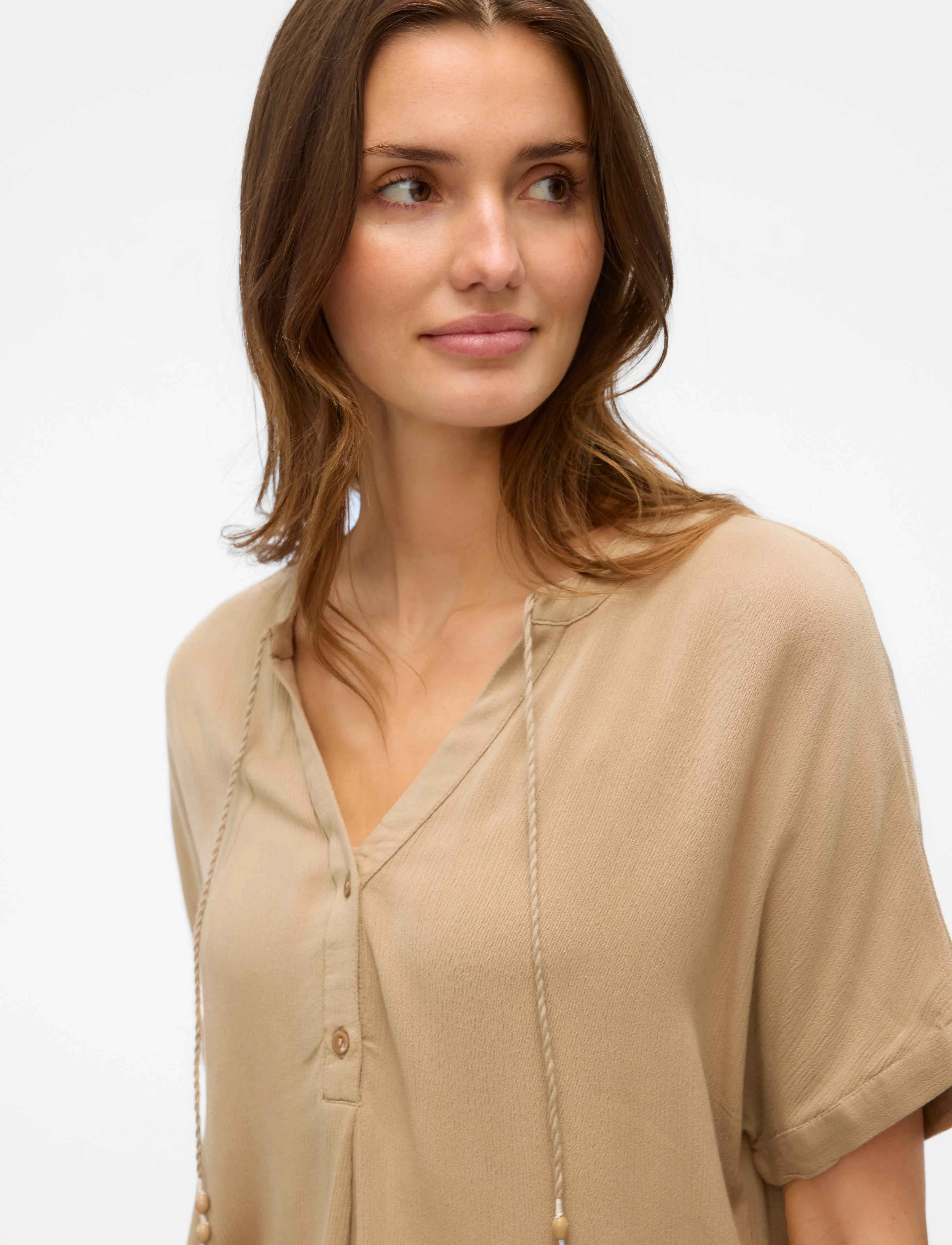 Vero Moda - VMBENTE SS WIDE TOP WVN GA - kortærmede bluser - silver mink - 4