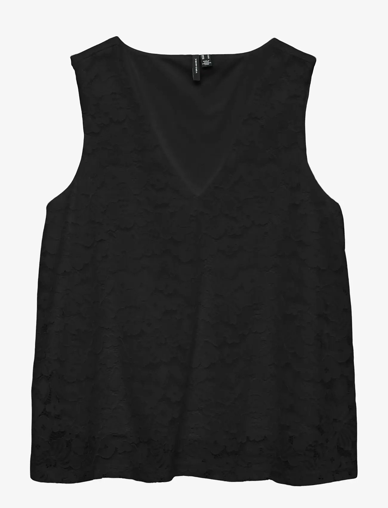 Vero Moda - VMHONEY LACE SL V-NECK TOP WVN GA - topid ja varrukateta alussärgid - black - 1