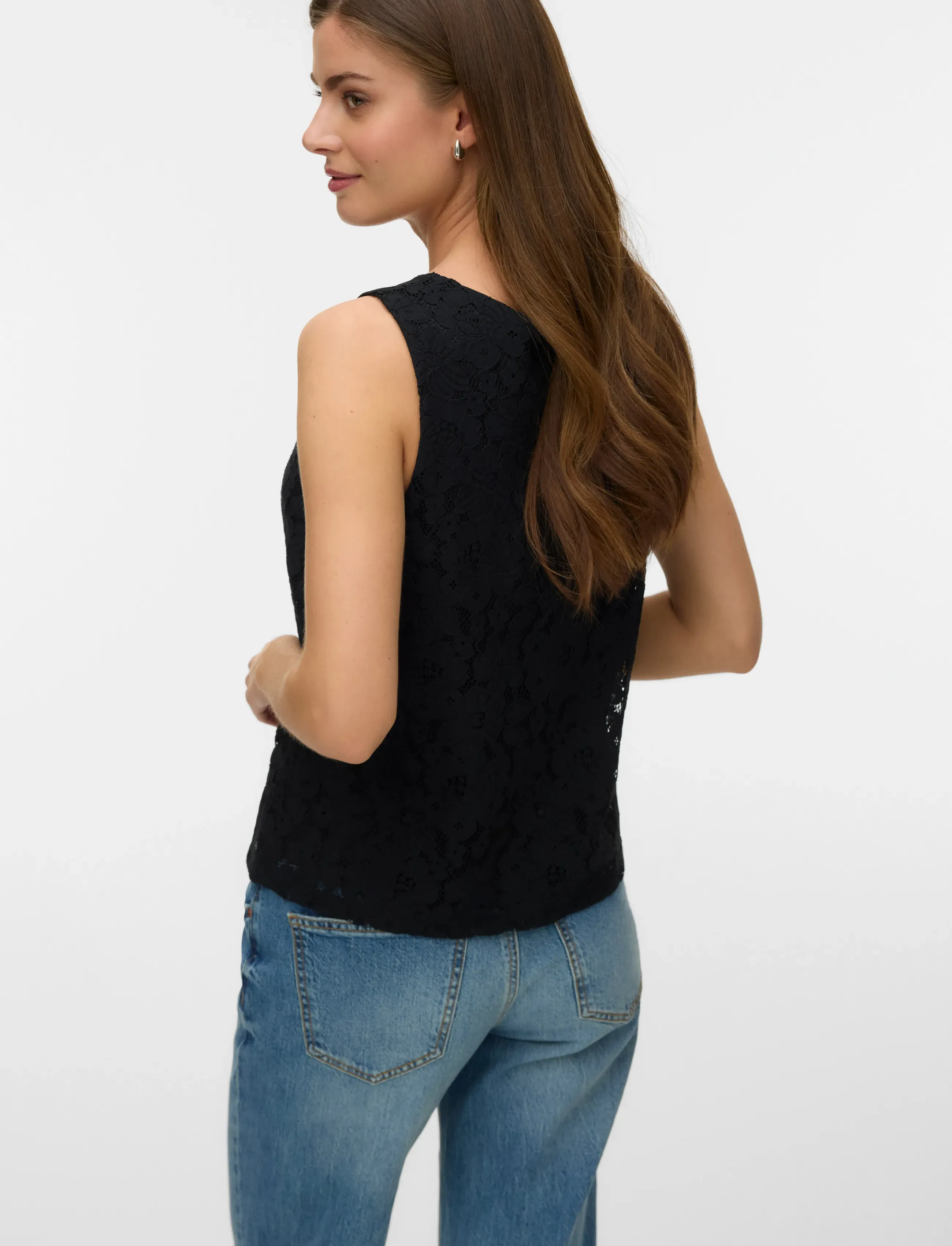 Vero Moda - VMHONEY LACE SL V-NECK TOP WVN GA - sleeveless tops - black - 2