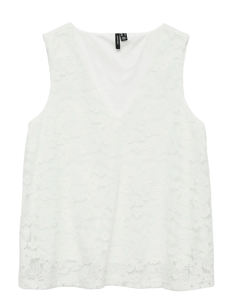 Vero Moda - VMHONEY LACE SL V-NECK TOP WVN GA - linnen - snow white - 1