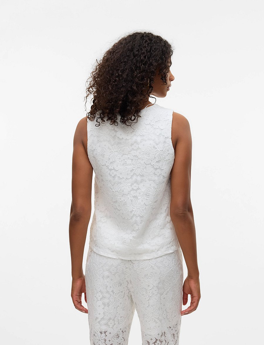 Vero Moda - VMHONEY LACE SL V-NECK TOP WVN GA - linnen - snow white - 2
