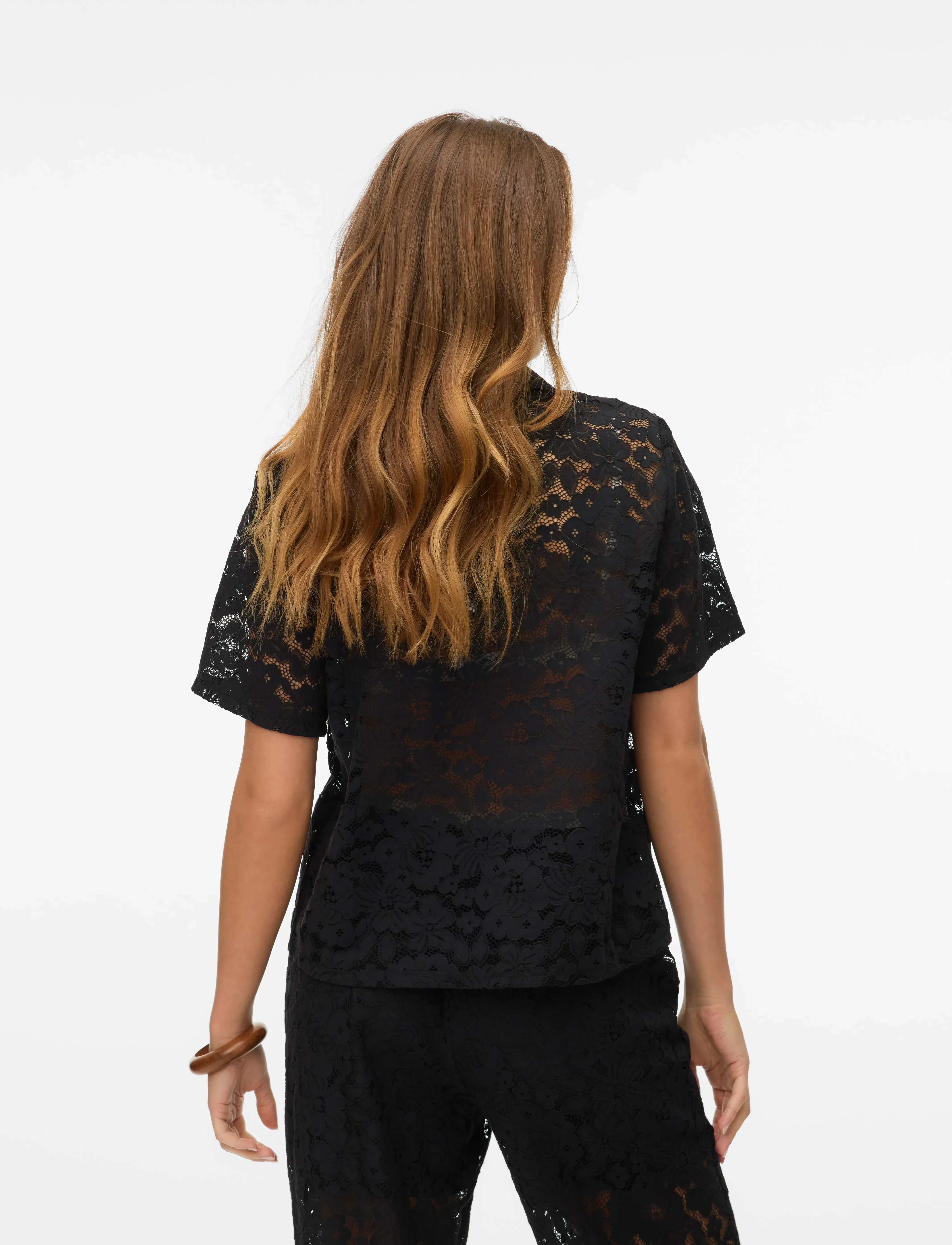 Vero Moda - VMHONEY LACE SS SHIRT WVN GA - kurzärmlige hemden - black - 2
