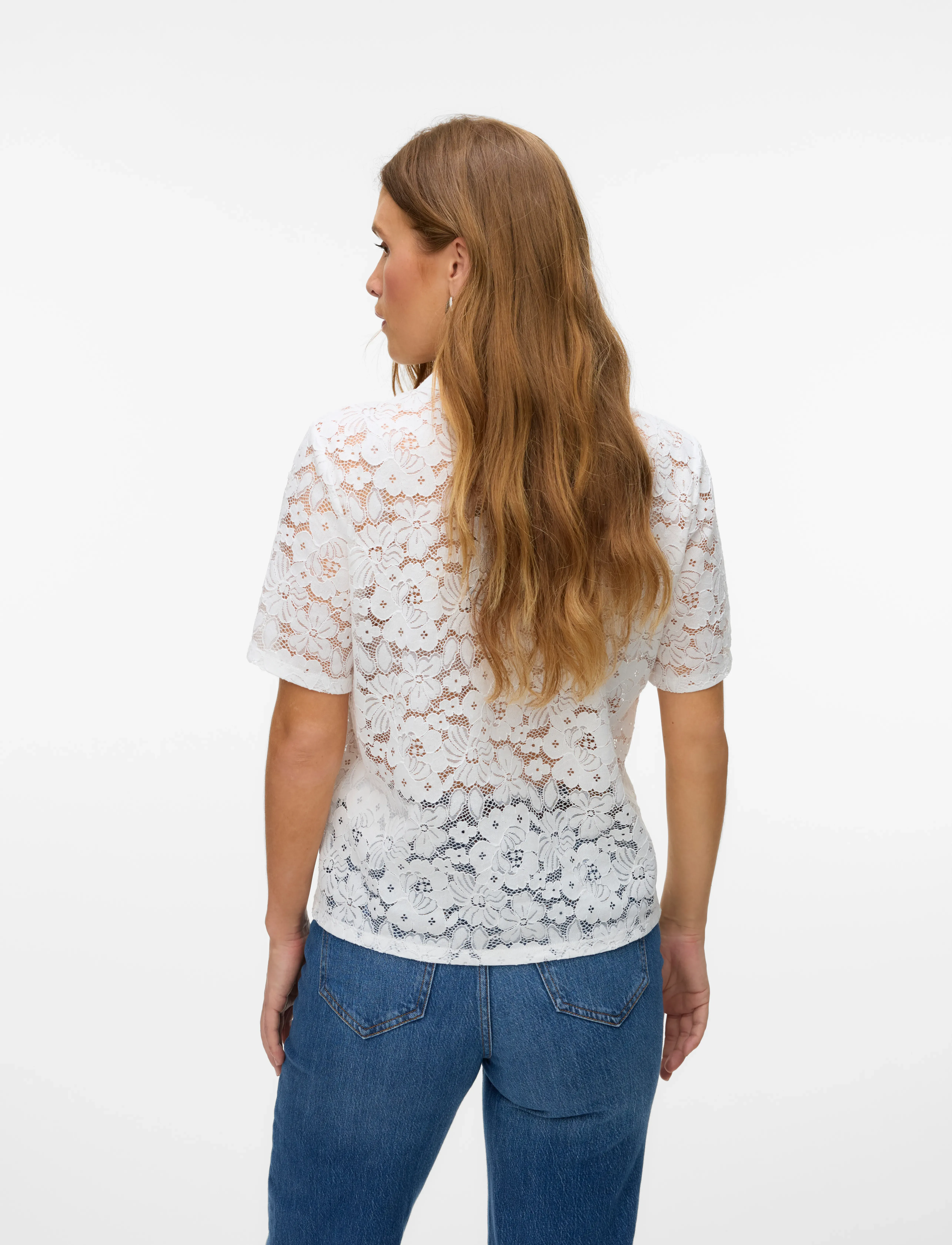 Vero Moda - VMHONEY LACE SS SHIRT WVN GA - kortærmede skjorter - snow white - 2