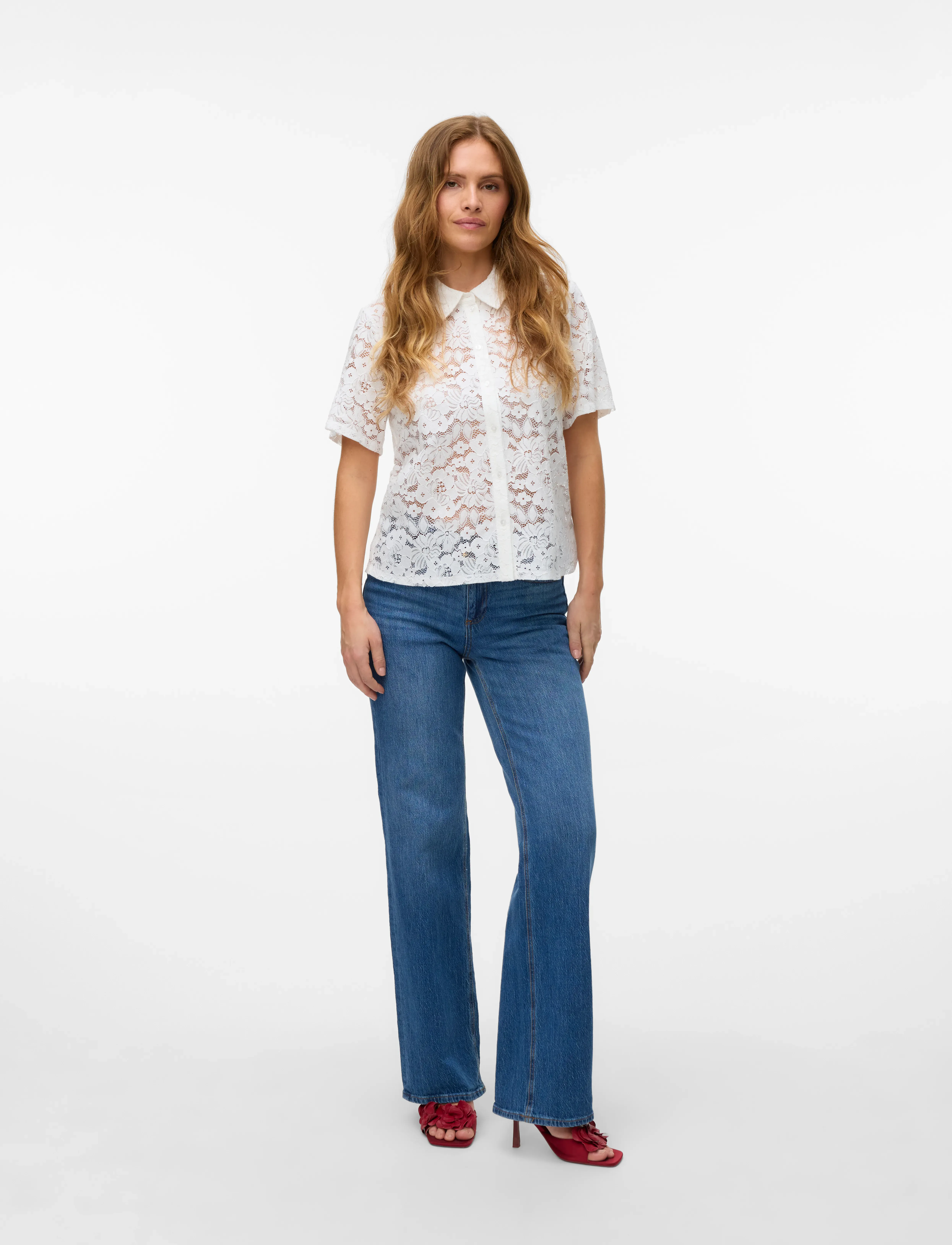 Vero Moda - VMHONEY LACE SS SHIRT WVN GA - kortærmede skjorter - snow white - 3