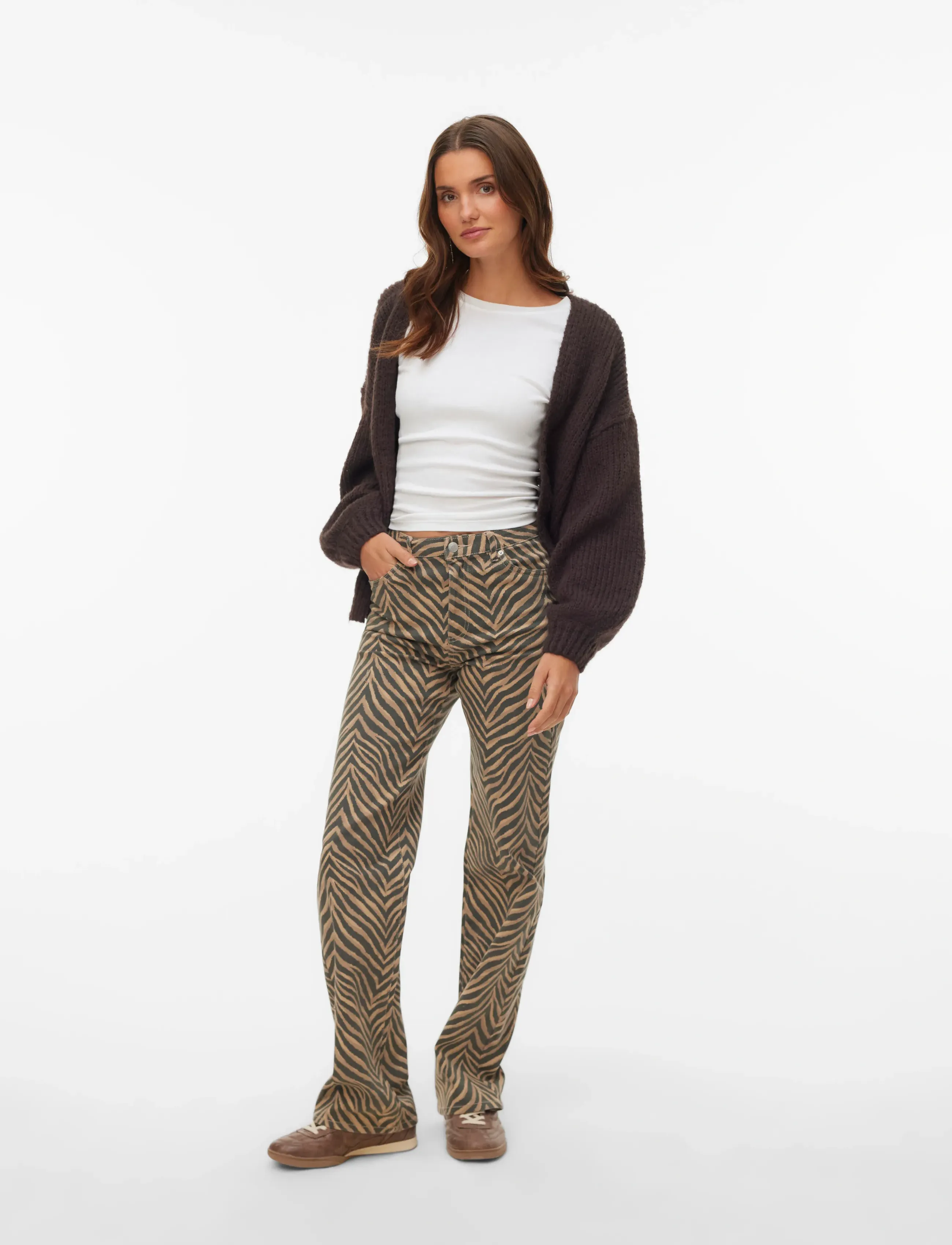 Vero Moda Vmtessa Hr Wide Stretch Aop Jeans Noos, 32 x 32, Beige, Jeans > Vidde, Dame
