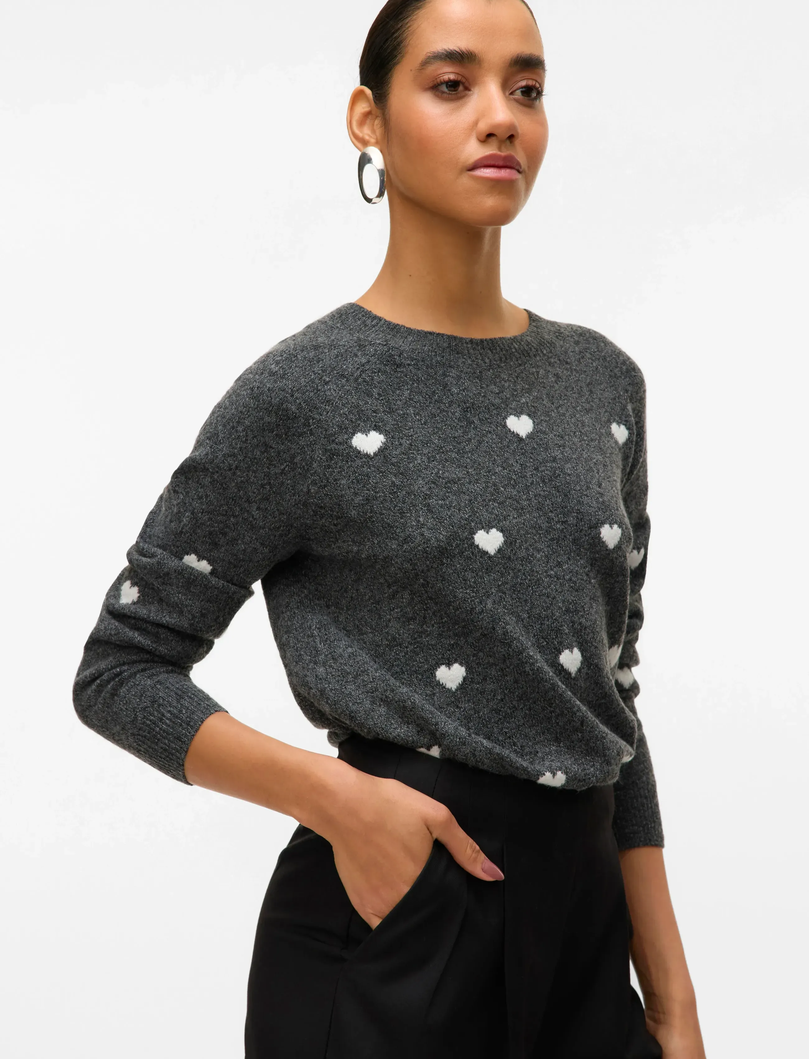 Vero Moda - VMDOFFY INTARSIA LS O-NCK PULLOV GA NOOS - gebreide truien - dark grey melange - 4