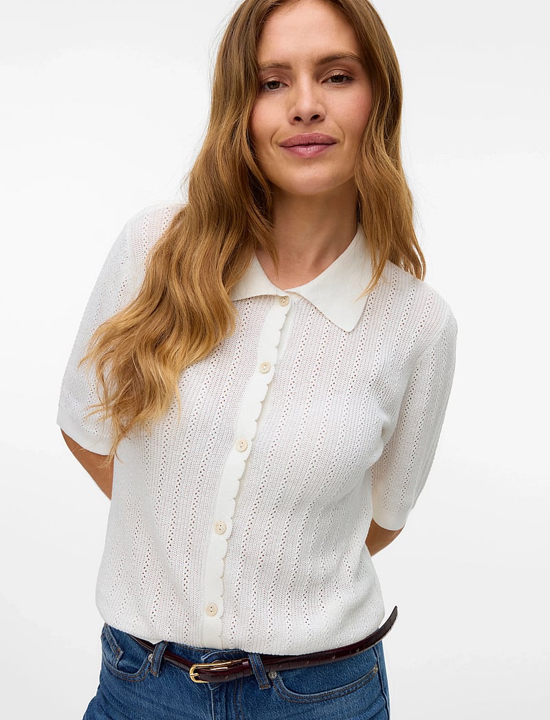 Vero Moda - VMLUXLIGHT POINTELLE 2/4 POLONECK PULL. - kardiganid - snow white - 3