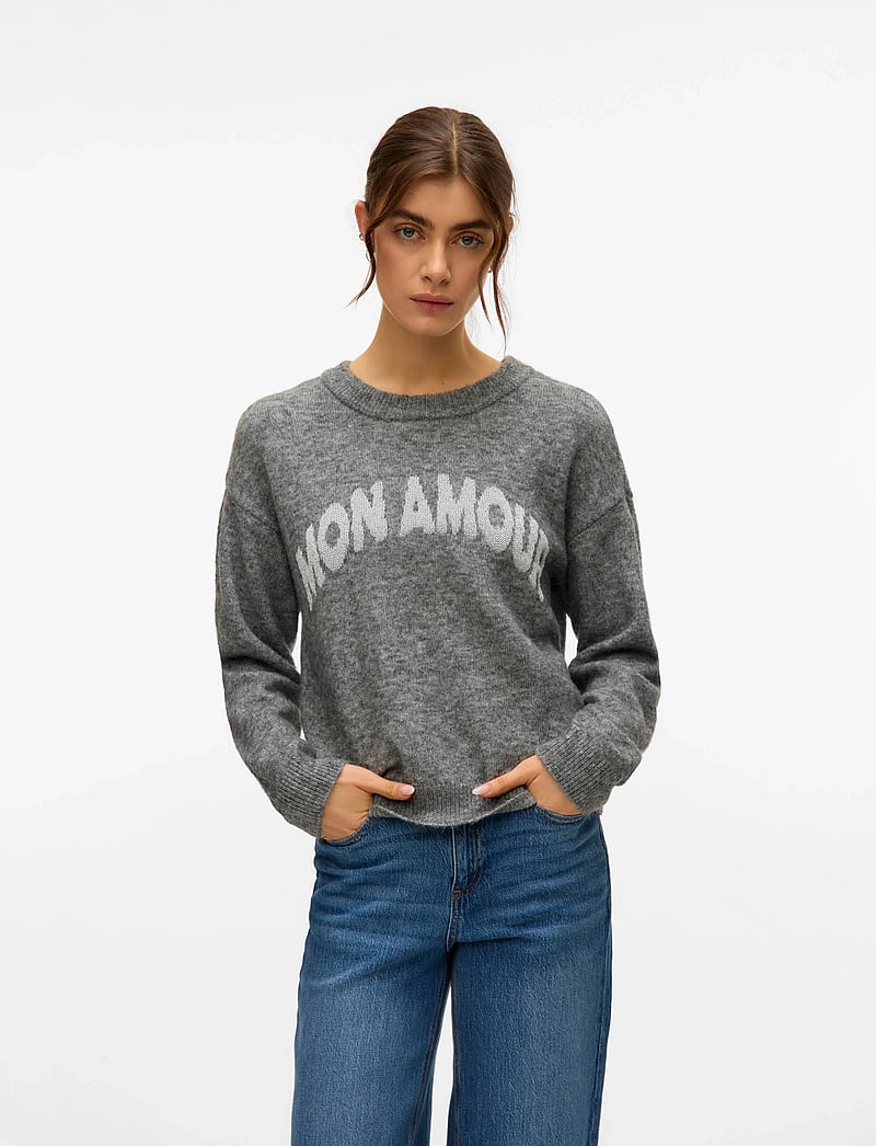 Vero Moda - VMAMOREMIO LS O-NECK PULLOVER BOO - pullover - medium grey melange - 0