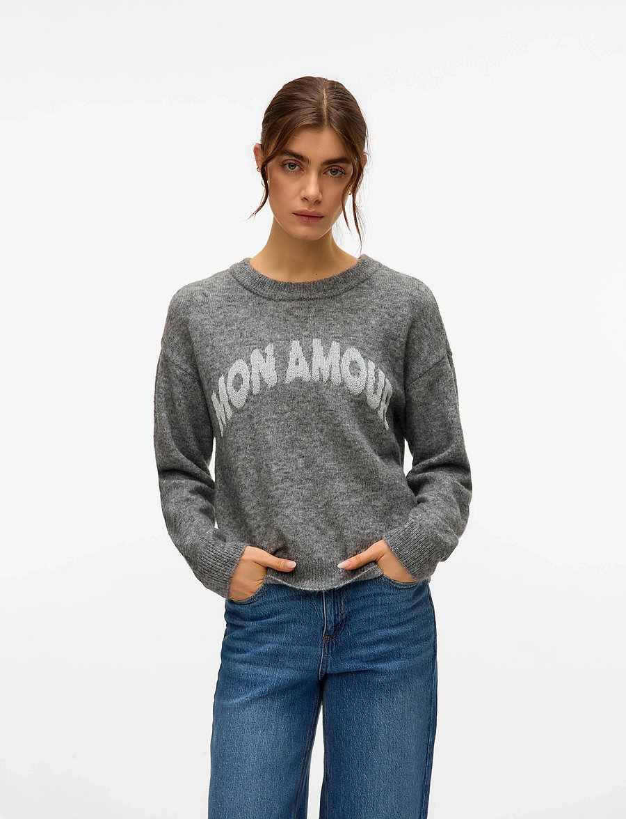 Vero Moda - VMAMOREMIO LS O-NECK PULLOVER BOO - pullover - medium grey melange - 0