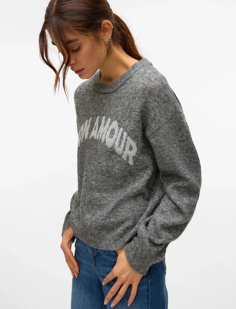Vero Moda - VMAMOREMIO LS O-NECK PULLOVER BOO - pullover - medium grey melange - 4