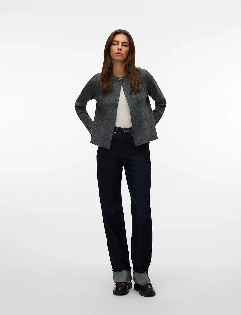Vero Moda - VMMARINA LS O-NECK CARDIGAN BOO - gebreide vesten - dark grey melange - 3