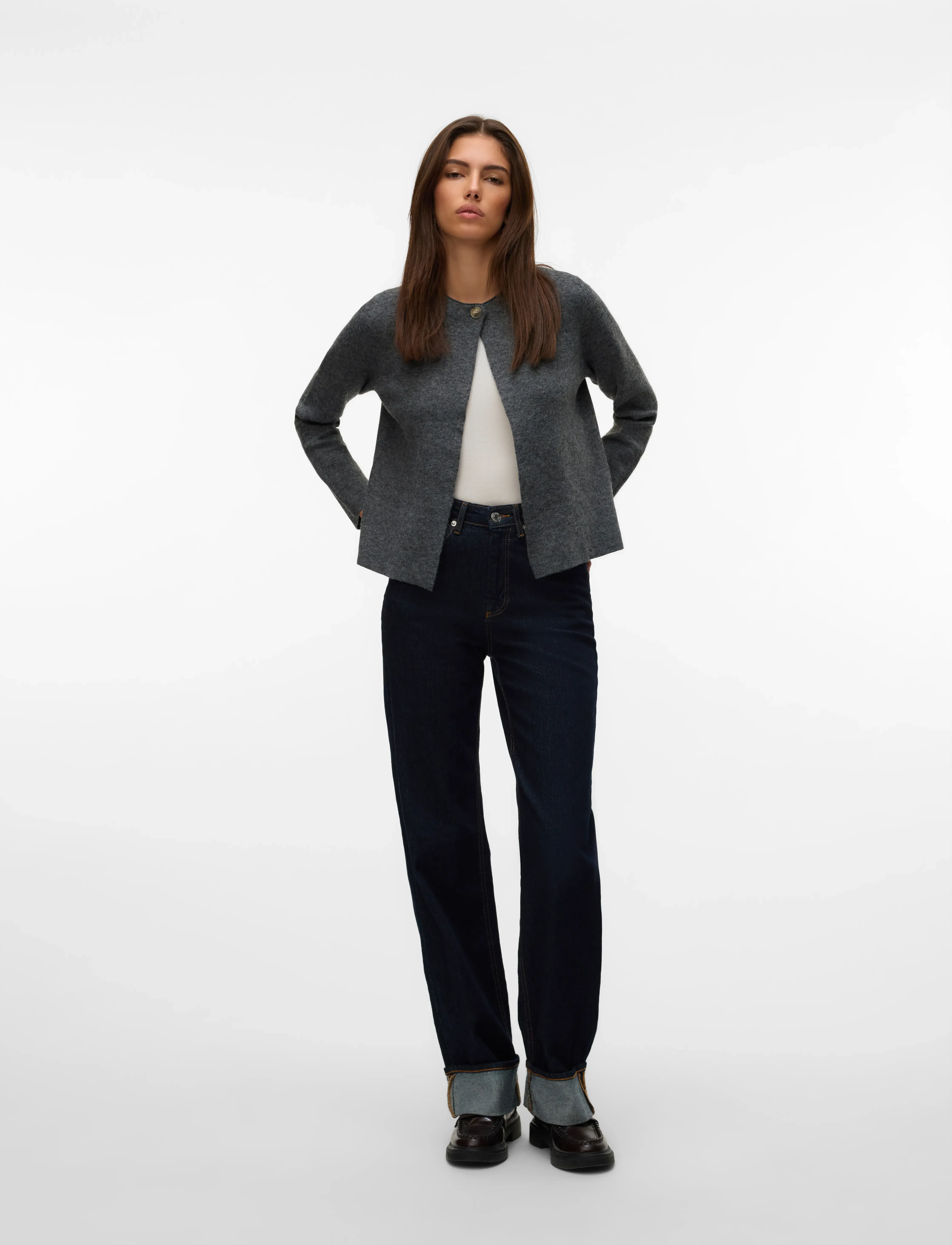 Vero Moda - VMMARINA LS O-NECK CARDIGAN BOO - gilets - dark grey melange - 3