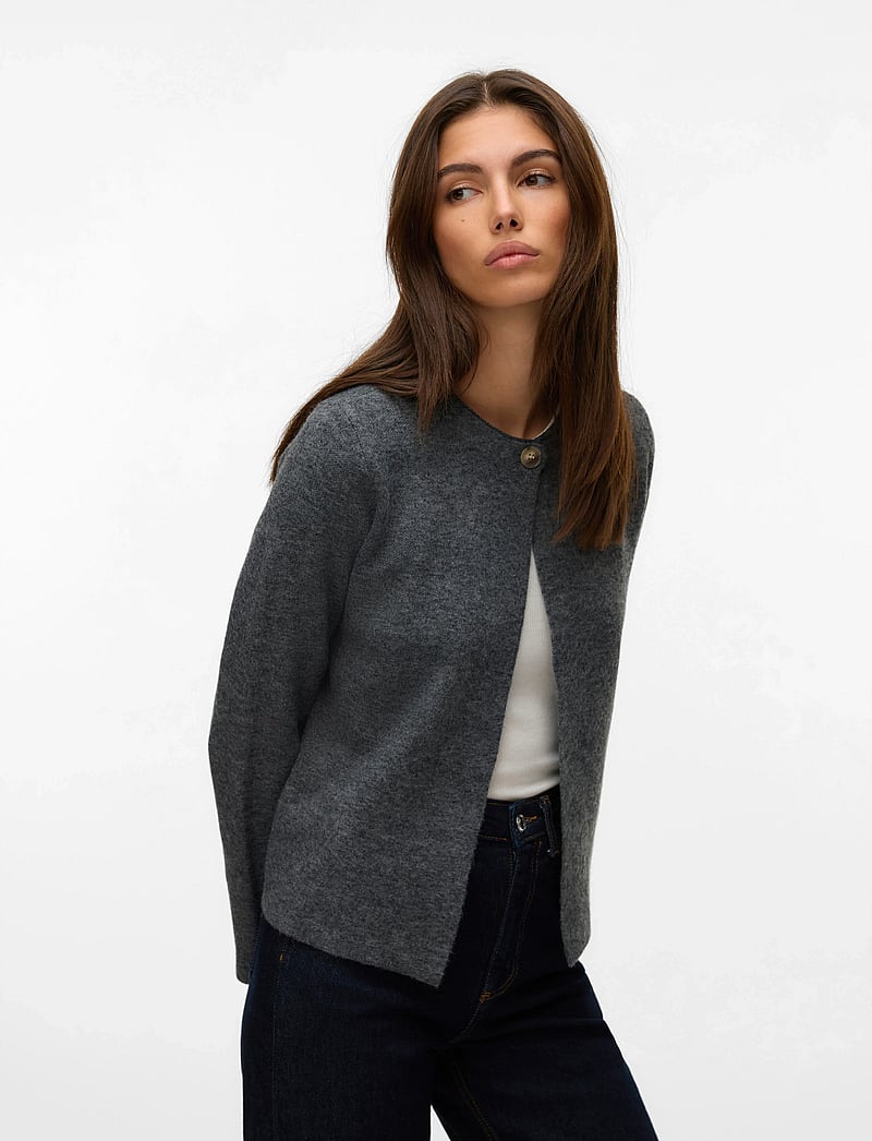 Vero Moda - VMMARINA LS O-NECK CARDIGAN BOO - gebreide vesten - dark grey melange - 4