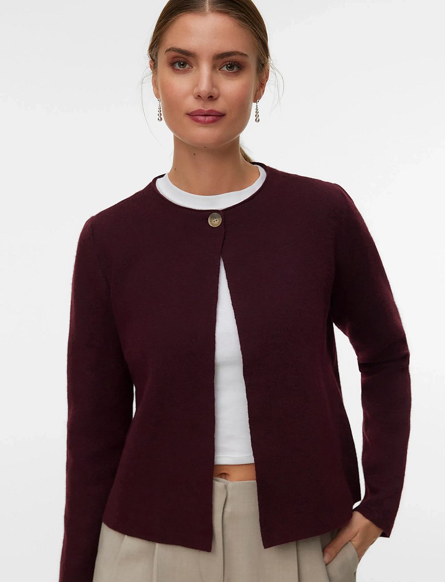 Vero Moda - VMMARINA LS O-NECK CARDIGAN BOO - strickjacken - winetasting - 4