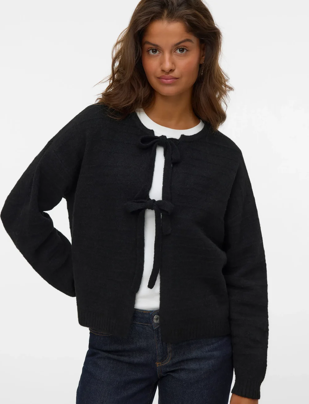 Vero Moda - VMBOOM STRUCTURE LS O-NECK TIE CARD BOO - gilets - black - 4