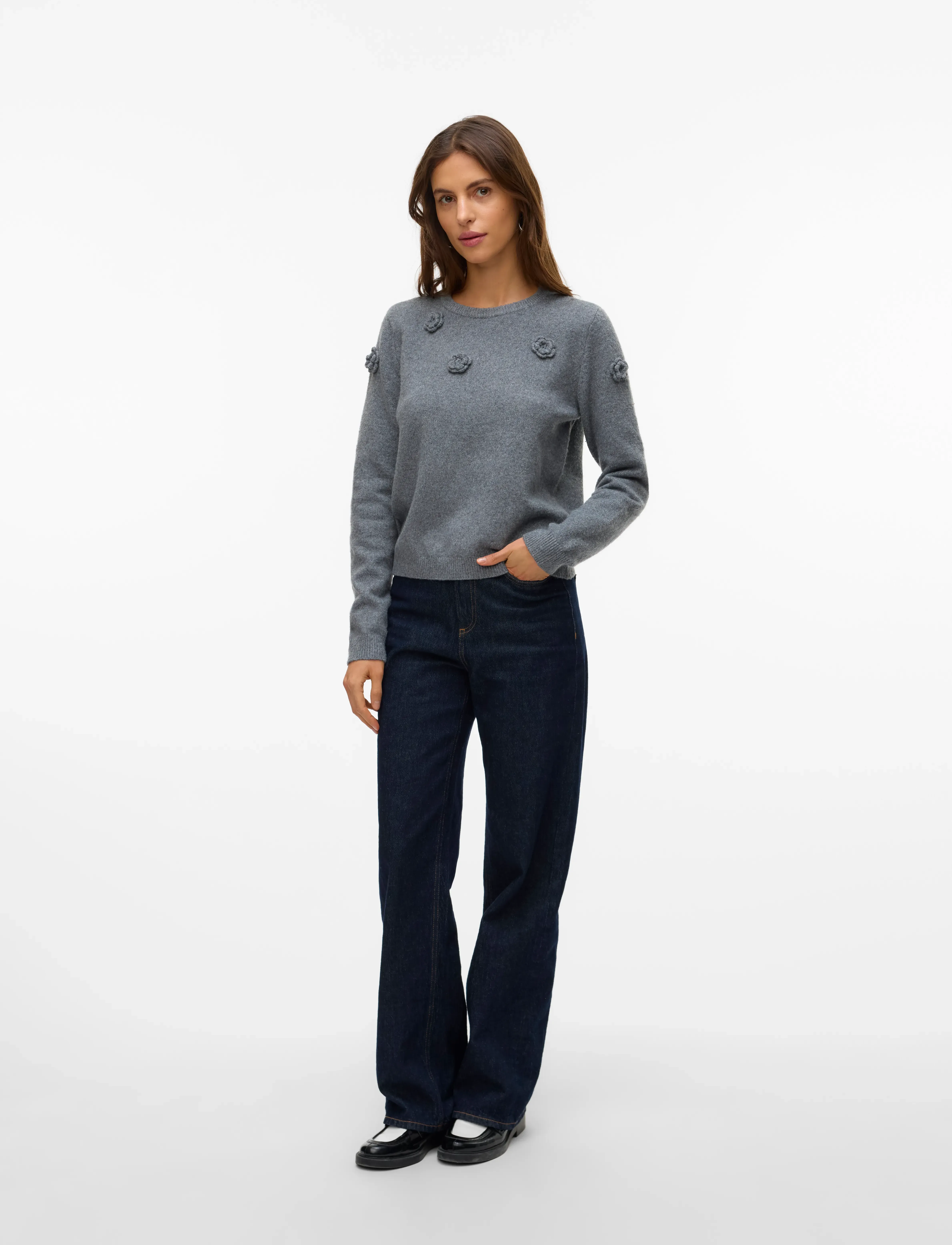 Vero Moda - VMROSE LS O-NECK PULLOVER BOO - pullover - medium grey melange - 3