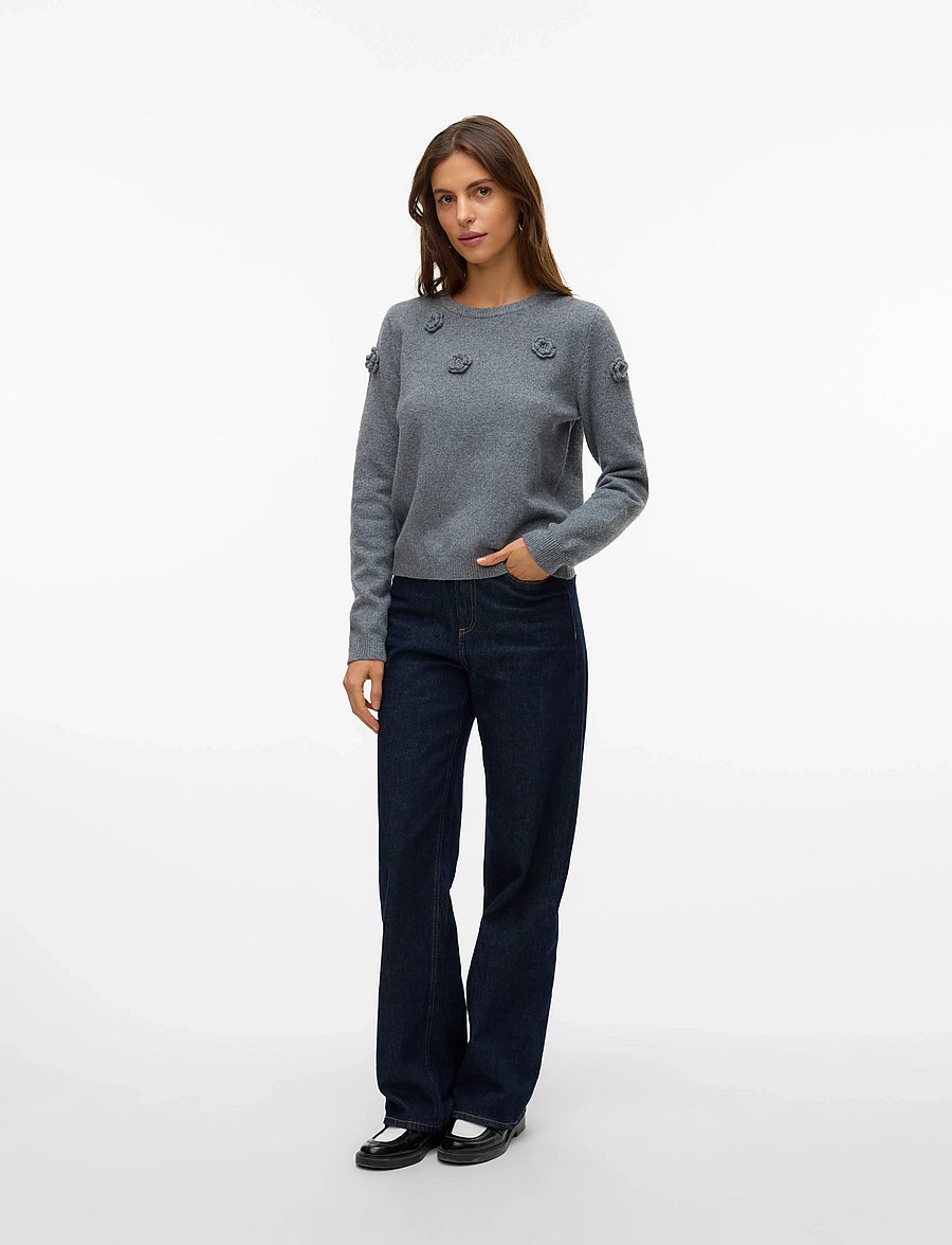Vero Moda - VMROSE LS O-NECK PULLOVER BOO - pullover - medium grey melange - 3