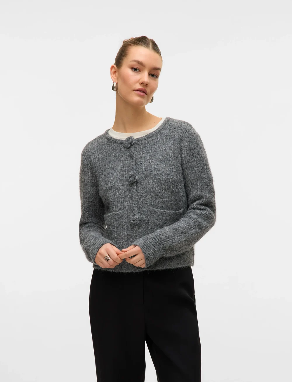 Vero Moda - VMBLOSSOM LS O-NECK CARDIGAN BOO - koftor - medium grey melange - 0