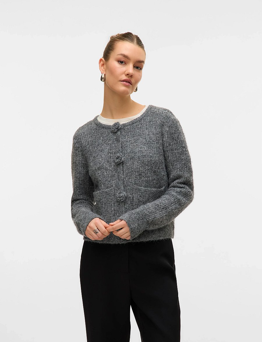Vero Moda - VMBLOSSOM LS O-NECK CARDIGAN BOO - gilets - medium grey melange - 0