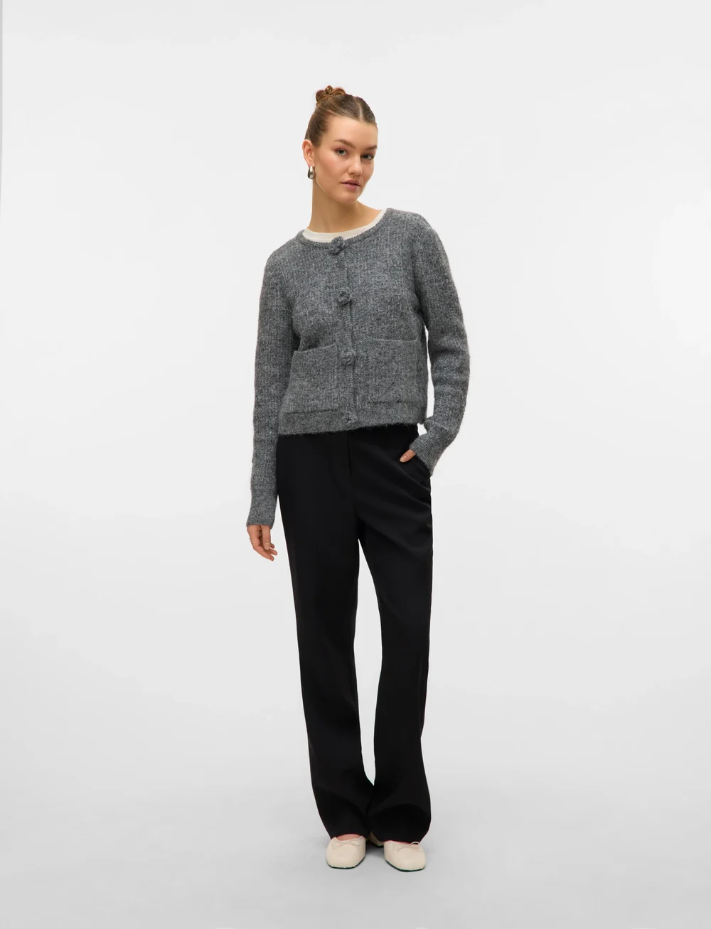 Vero Moda - VMBLOSSOM LS O-NECK CARDIGAN BOO - koftor - medium grey melange - 3