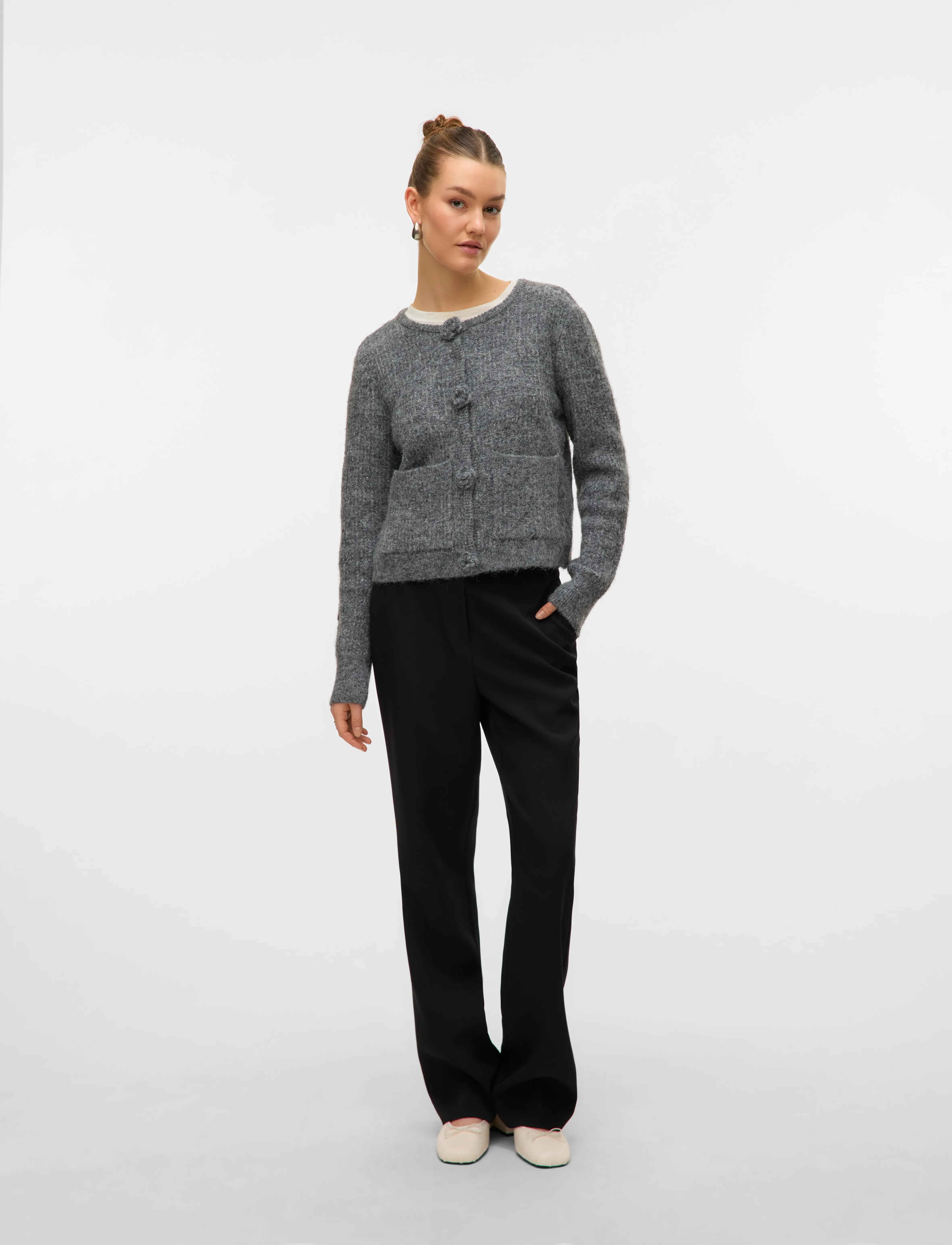 Vero Moda - VMBLOSSOM LS O-NECK CARDIGAN BOO - gilets - medium grey melange - 3