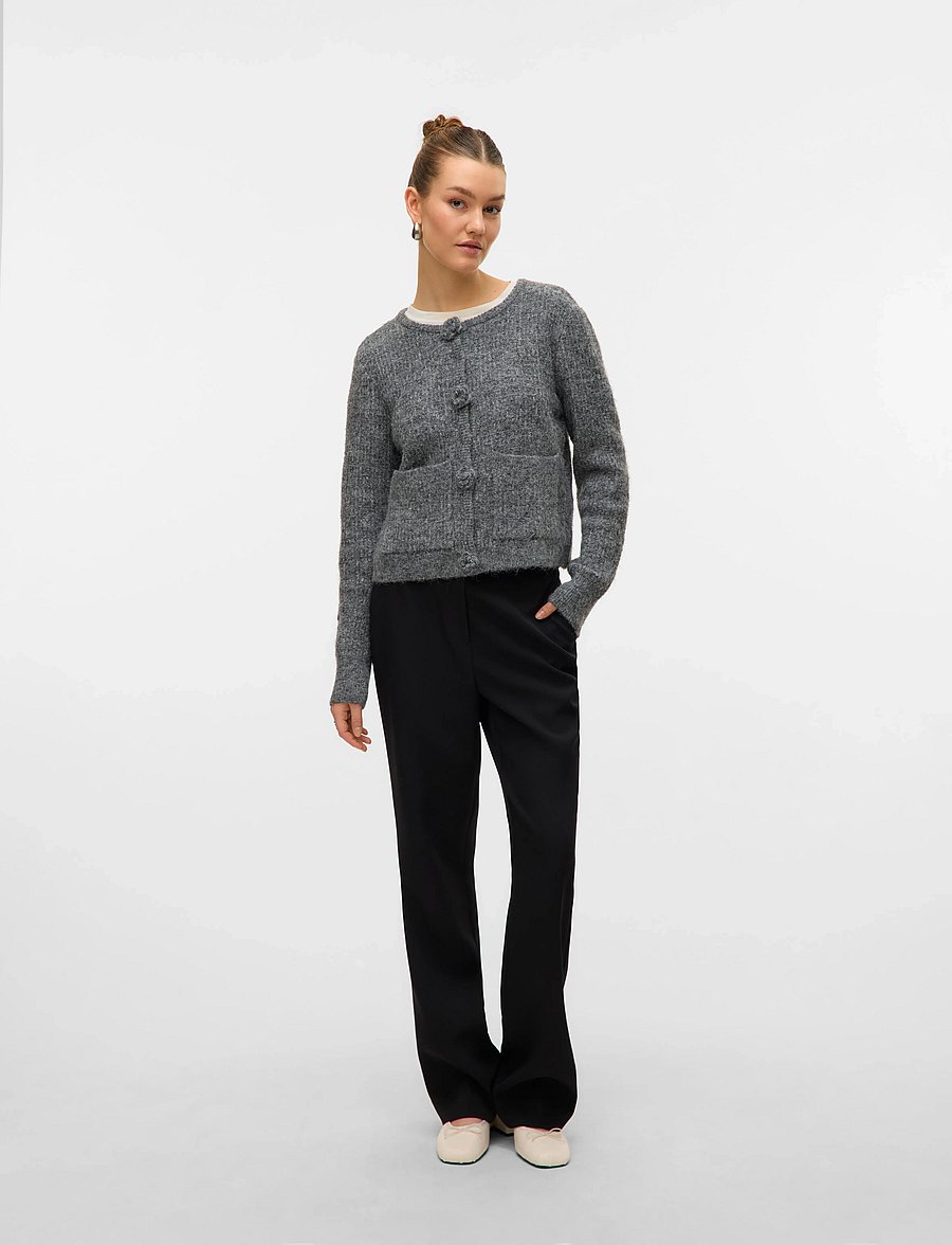 Vero Moda - VMBLOSSOM LS O-NECK CARDIGAN BOO - gilets - medium grey melange - 3