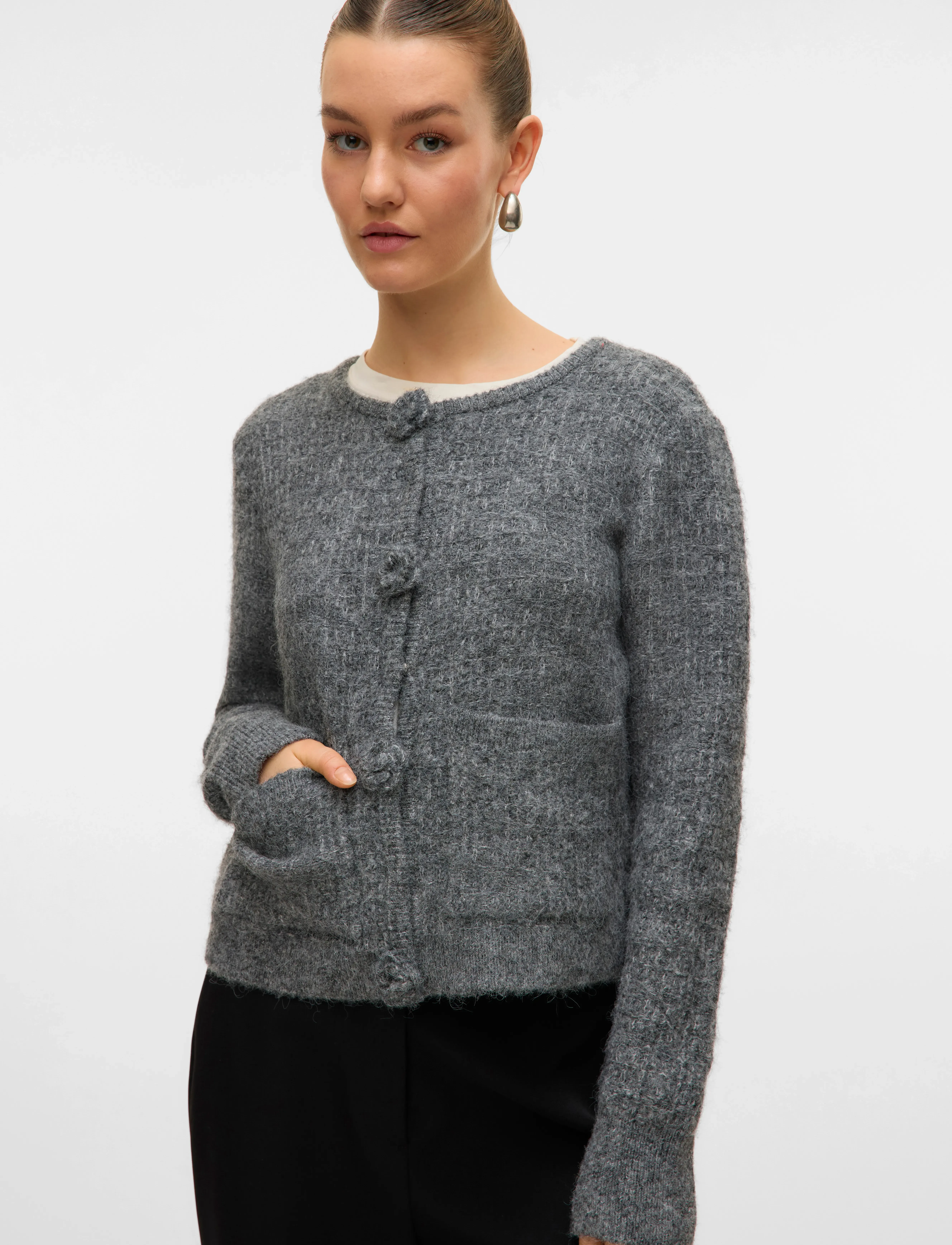 Vero Moda - VMBLOSSOM LS O-NECK CARDIGAN BOO - gilets - medium grey melange - 4
