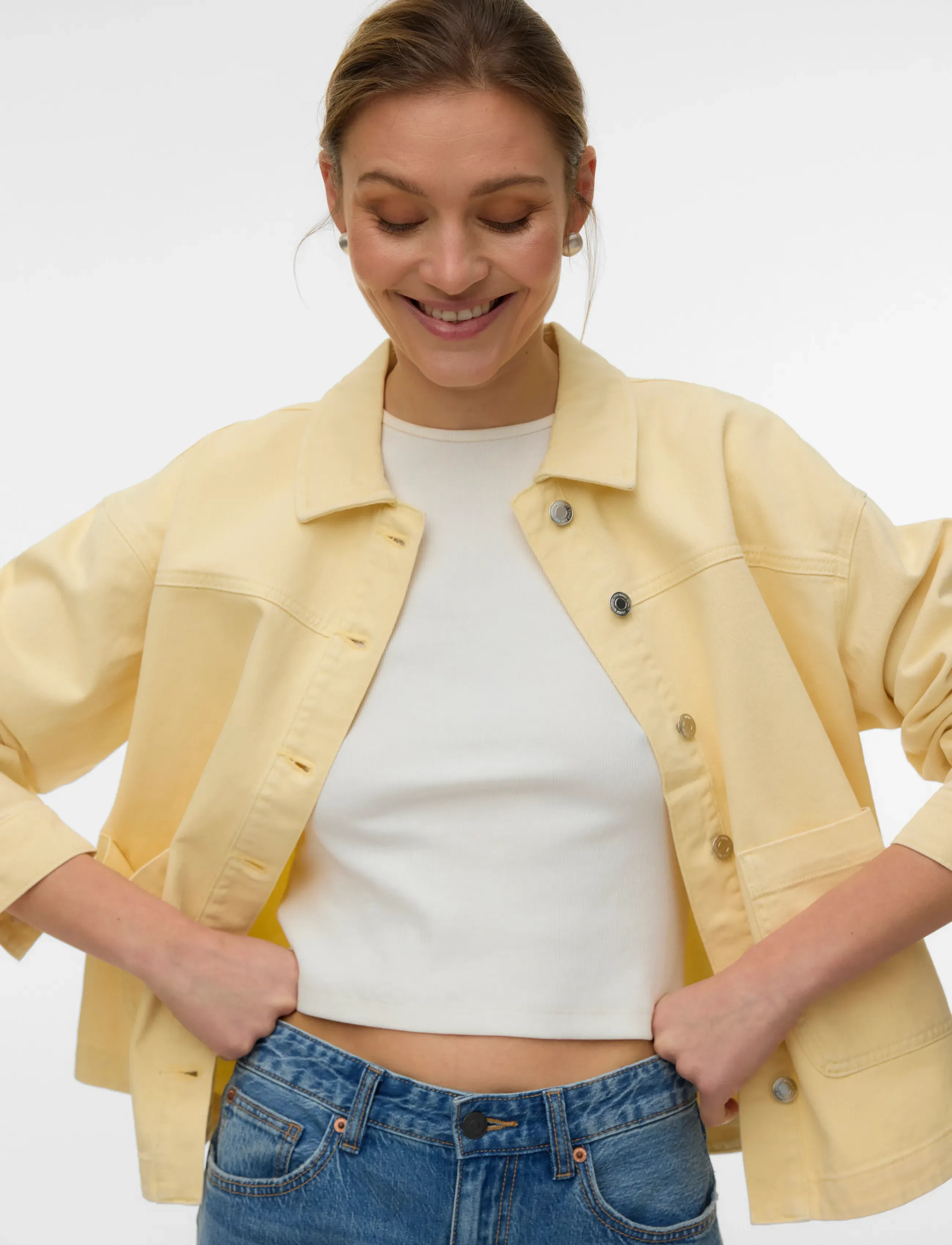 Vero Moda - VMJAMIE LS DENIM SHACKET MIX GA NOOS - vårjackor - mellow yellow - 4