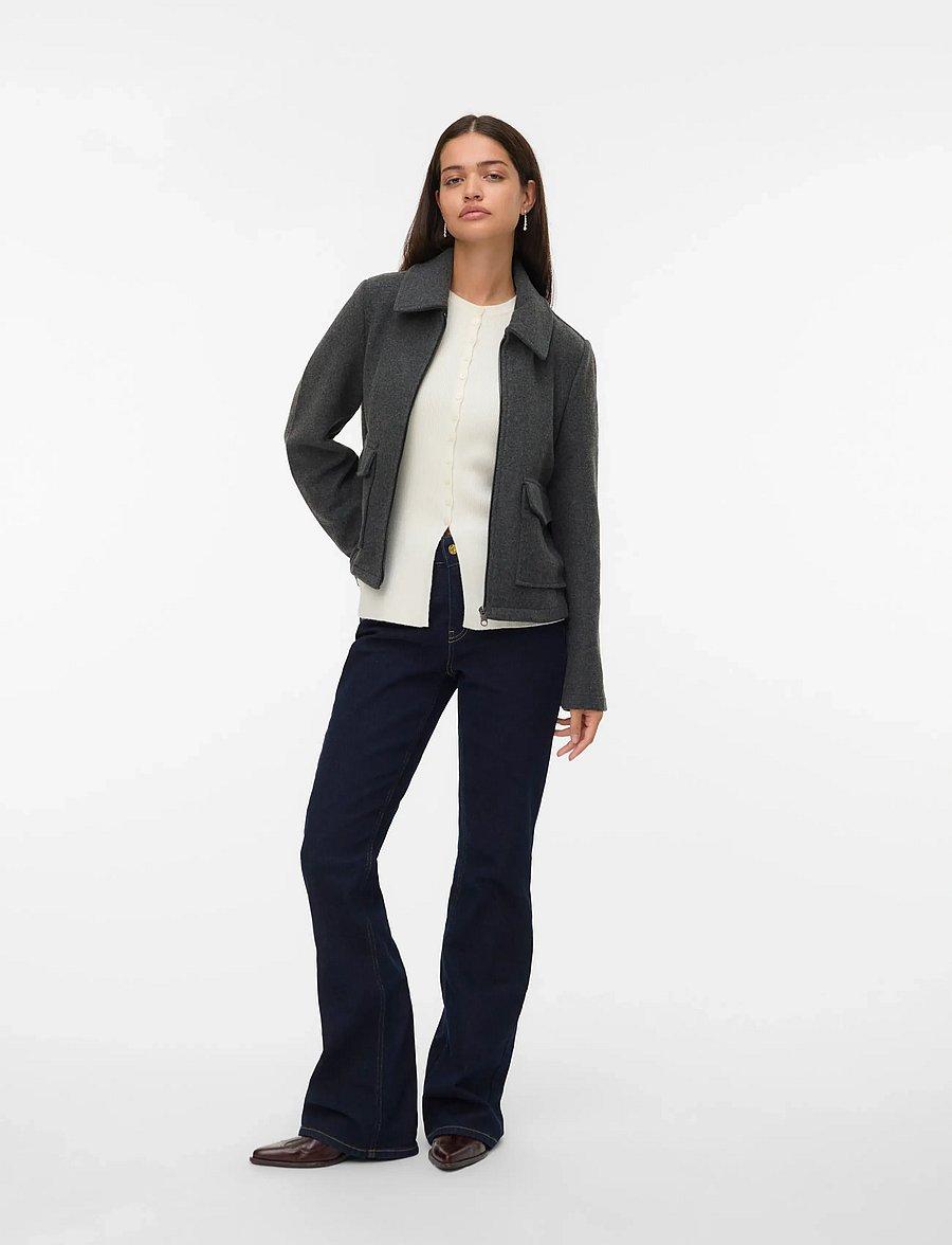 Vero Moda - VMSAFIR SHORT JACKET GA NOOS - frühlingsjacken - dark grey melange - 0