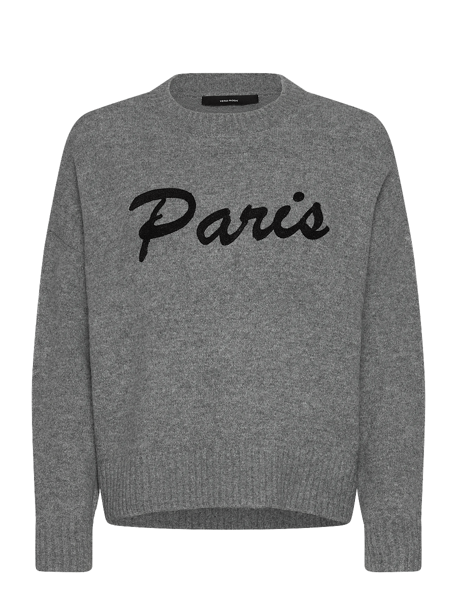 Vero Moda - VMBOOM LS O-NECK TEXT PULLOVER NOOS - pullover - medium grey melange - 1