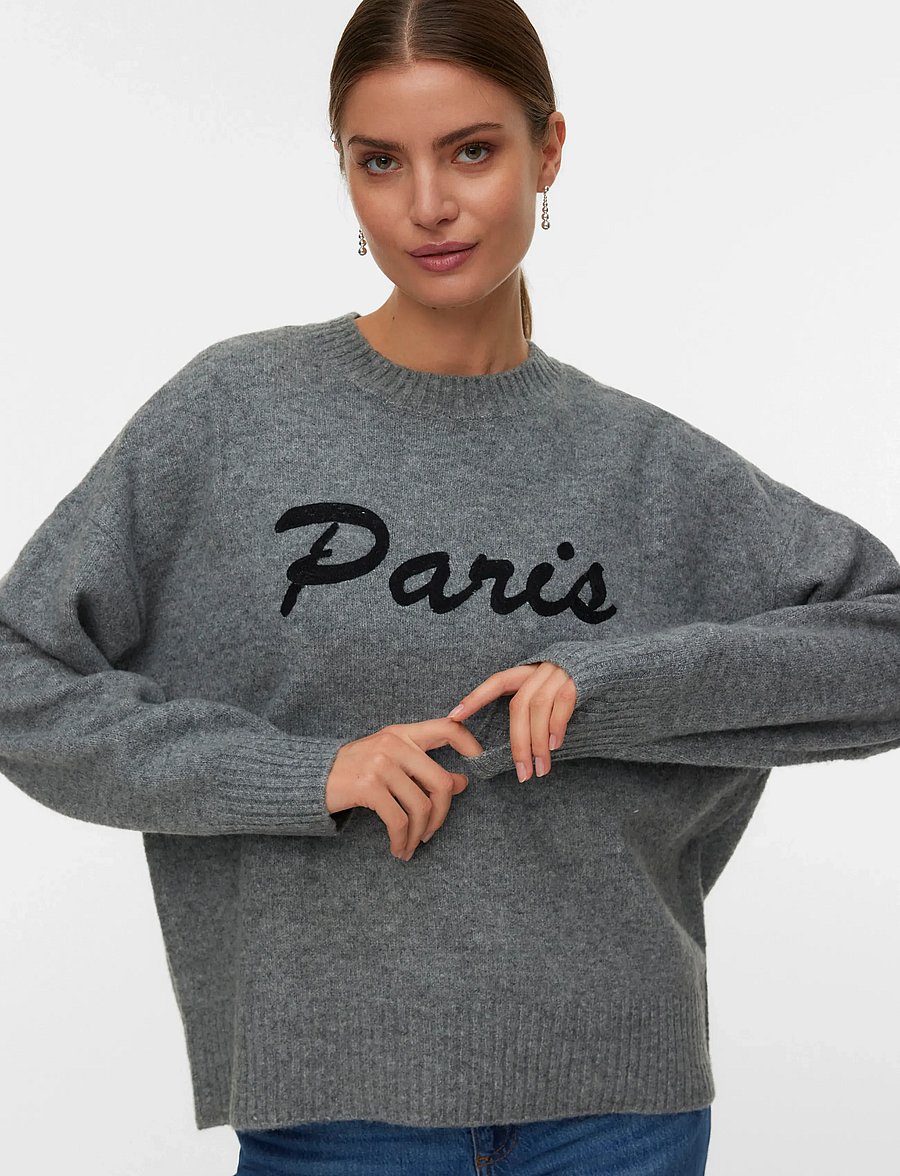 Vero Moda - VMBOOM LS O-NECK TEXT PULLOVER NOOS - pullover - medium grey melange - 4