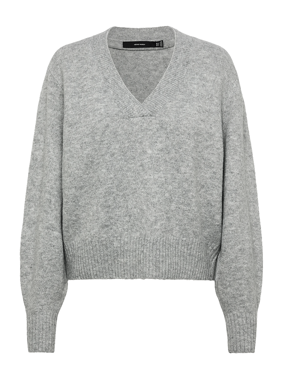 Vero Moda - VMBOOM LS V-NECK PULLOVER NOOS - gebreide truien - light grey melange - 1