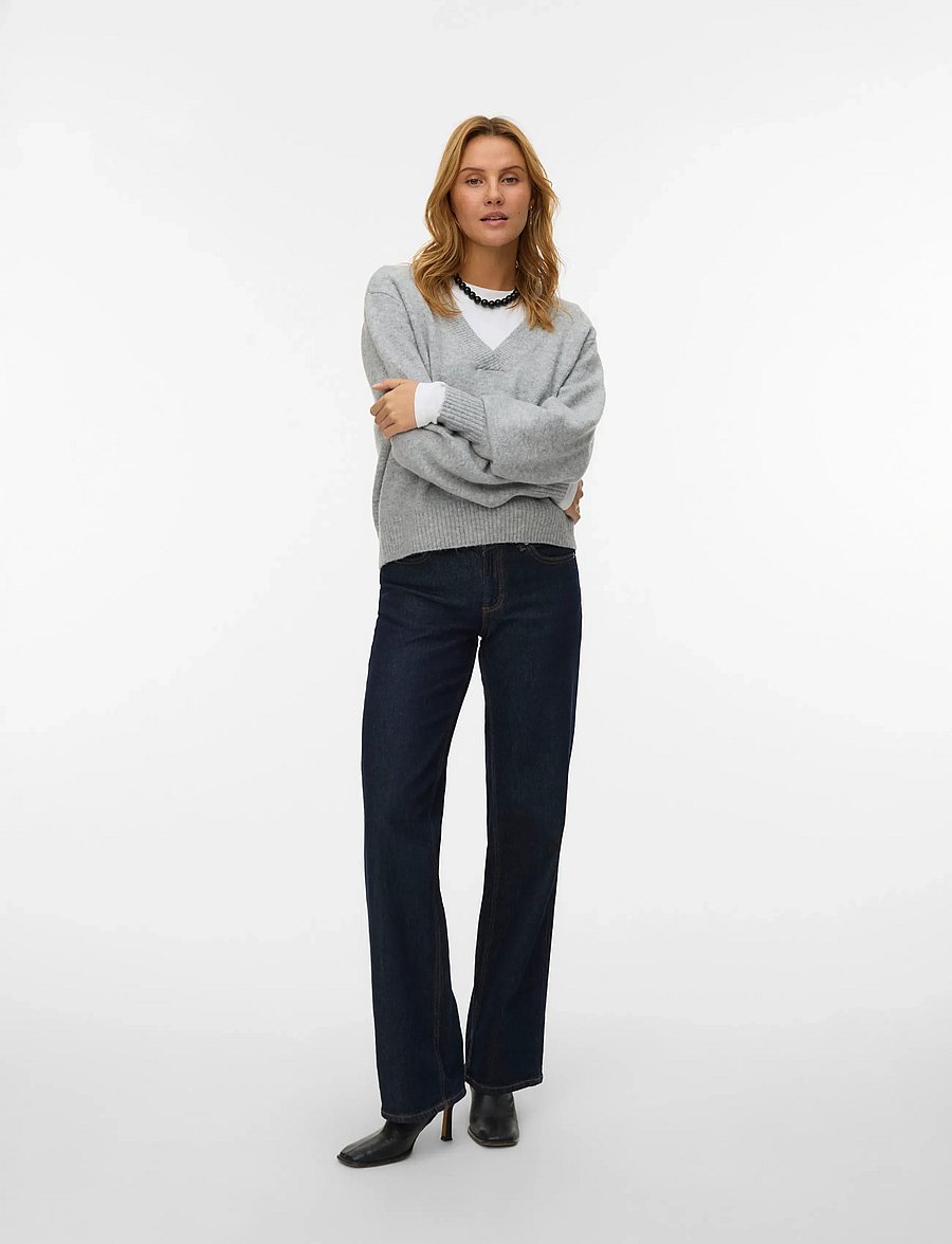 Vero Moda - VMBOOM LS V-NECK PULLOVER NOOS - gebreide truien - light grey melange - 0