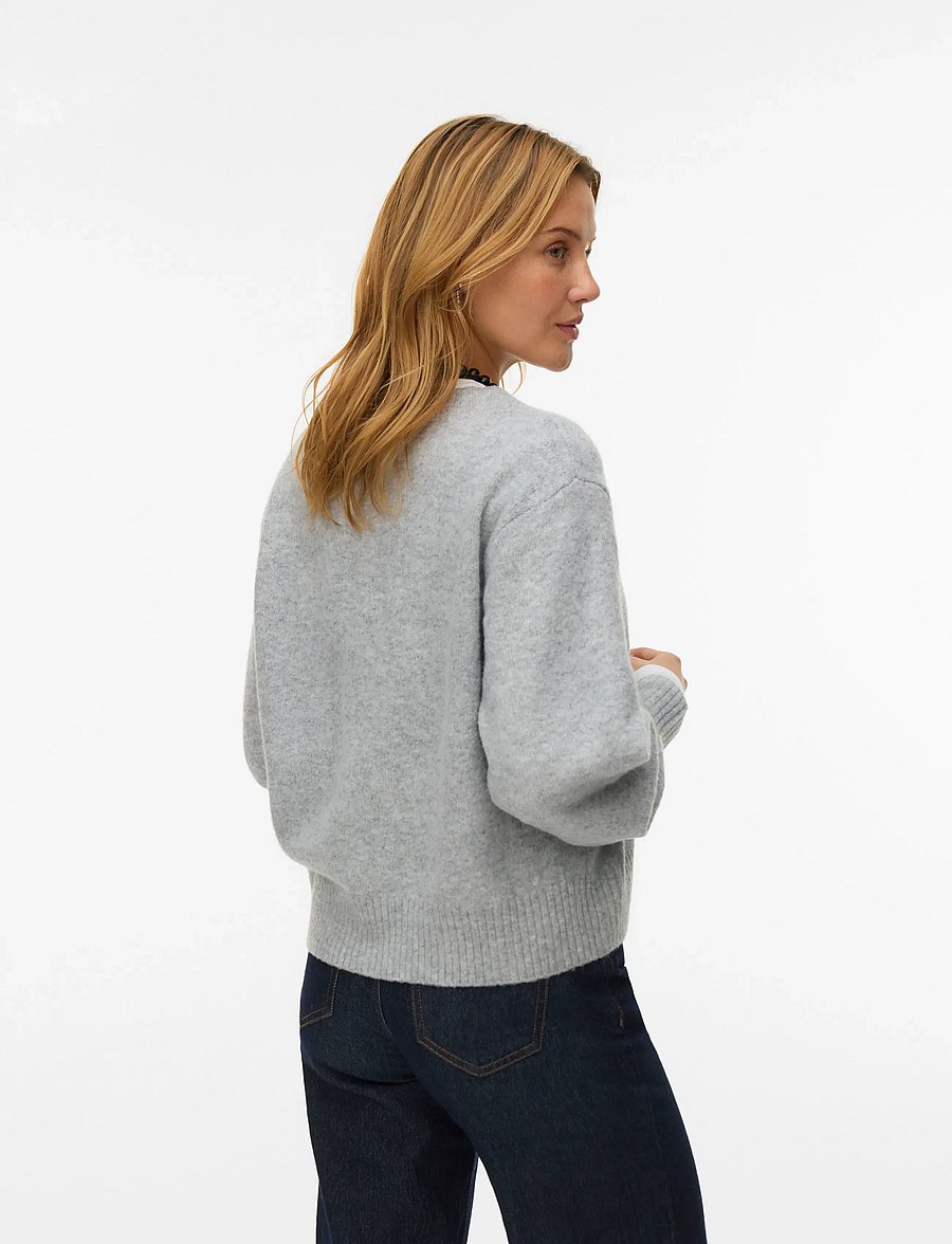 Vero Moda - VMBOOM LS V-NECK PULLOVER NOOS - gebreide truien - light grey melange - 3