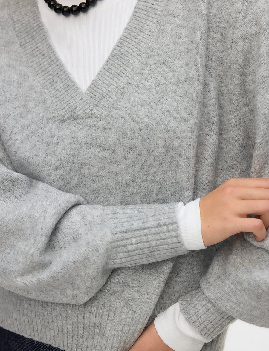 Vero Moda - VMBOOM LS V-NECK PULLOVER NOOS - gebreide truien - light grey melange - 5