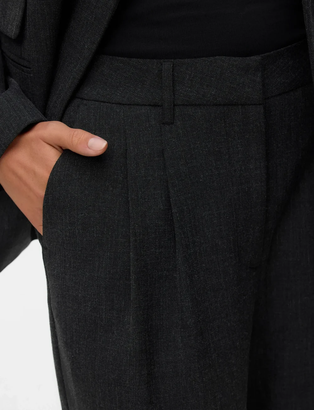 Vero Moda - VMBESTIE MW WIDE DAD PANT NOOS - vida byxor - dark grey melange - 3