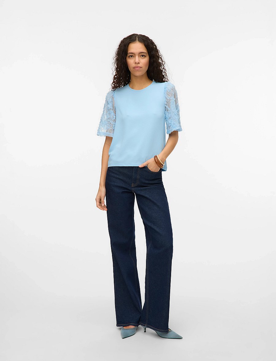 Vero Moda - VMNINA 2/4 TOP JRS - blouses à manches courtes - airy blue - 4