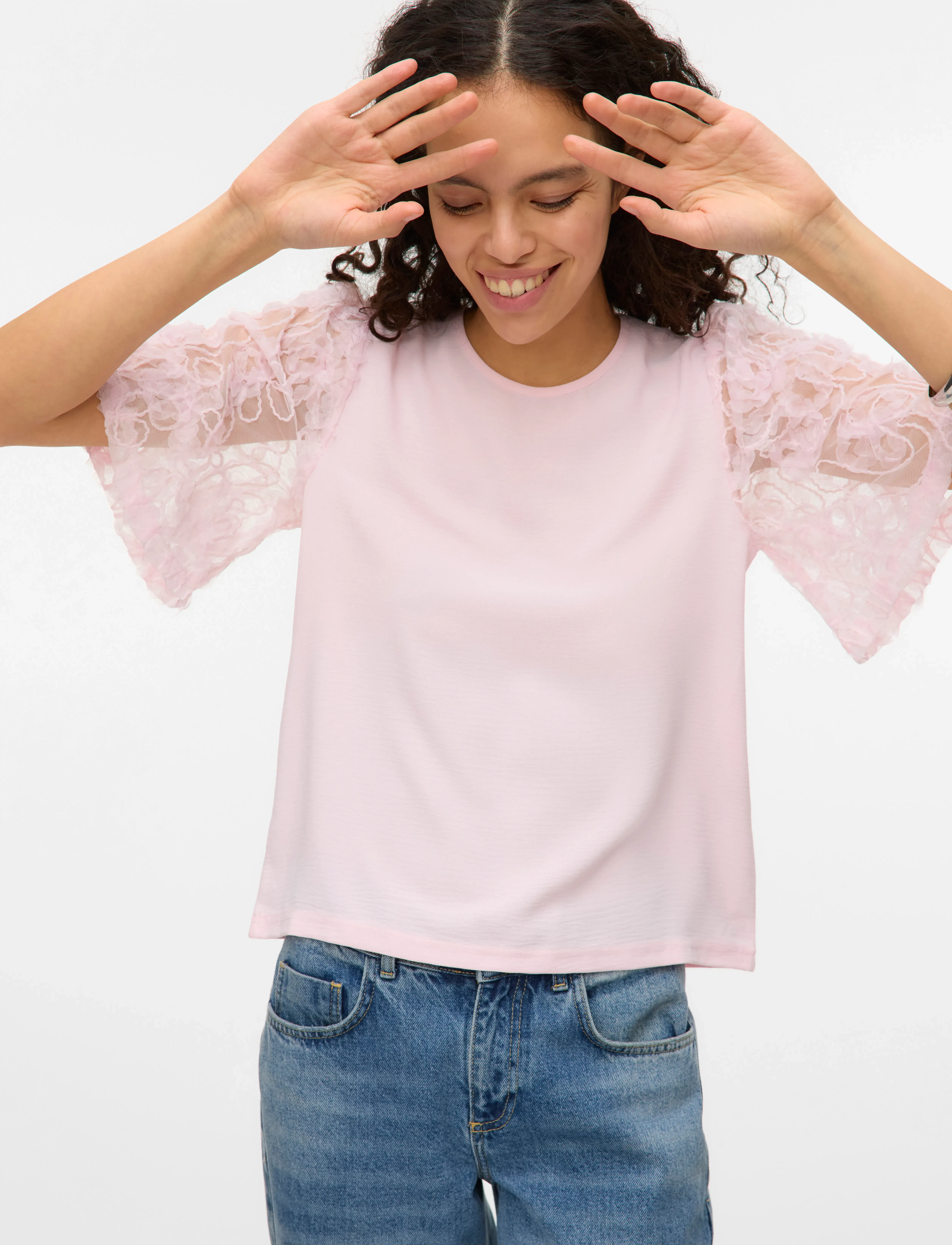 Vero Moda - VMNINA 2/4 TOP JRS - palaidinės trumpomis rankovėmis - pink-a-boo - 4