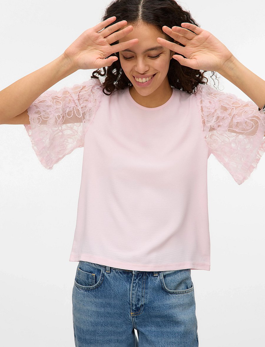 Vero Moda - VMNINA 2/4 TOP JRS - palaidinės trumpomis rankovėmis - pink-a-boo - 4